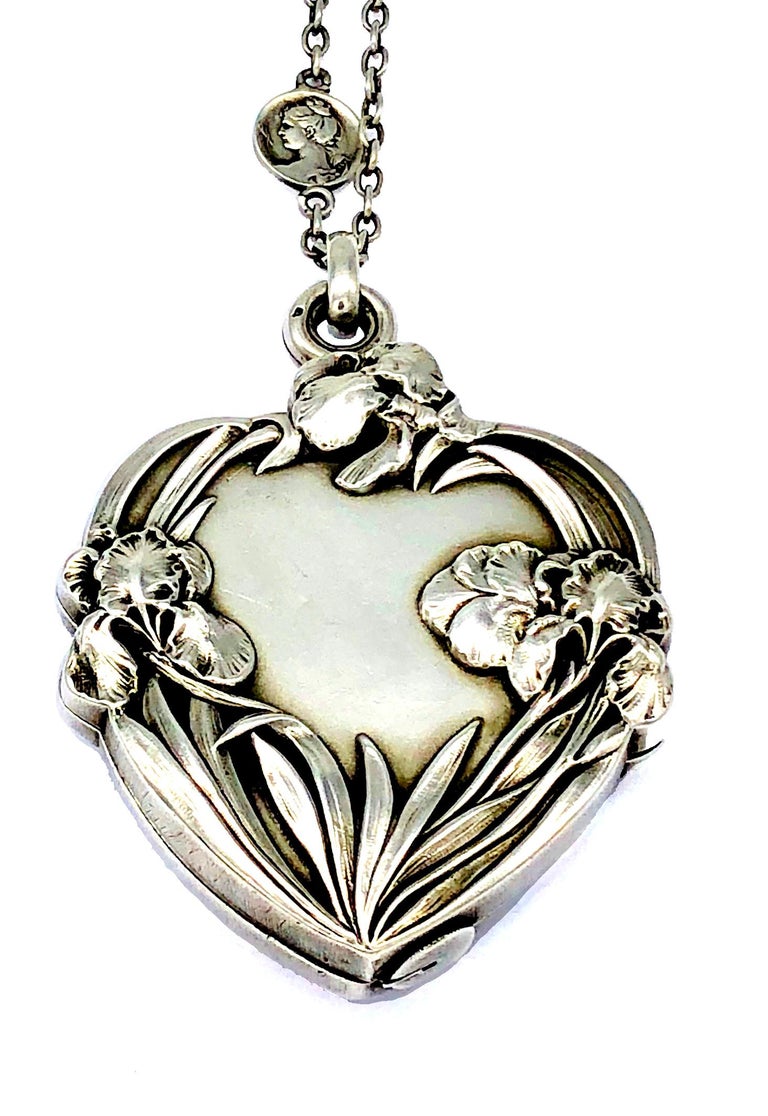 Art Nouveau Heart Iris Beauty Silver Locket Pendant Necklace France at  1stDibs | silver locket necklace, locket art, iris pendant