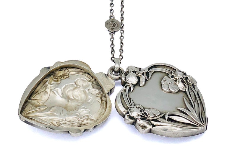 Art Nouveau Heart Iris Beauty Silver Locket Pendant Necklace France at ...