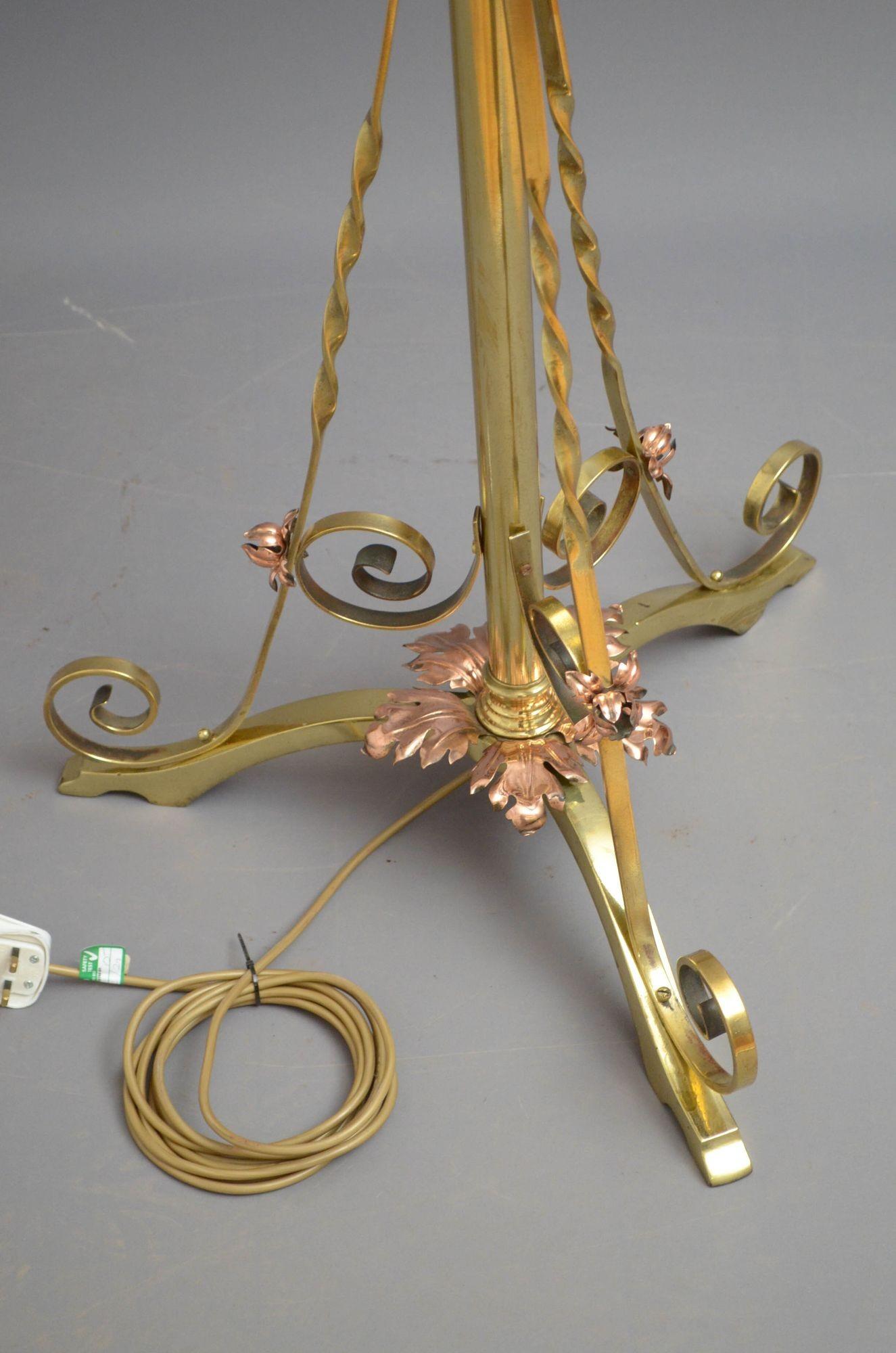 Brass Art Nouveau Height Adjustable Floor Lamp For Sale