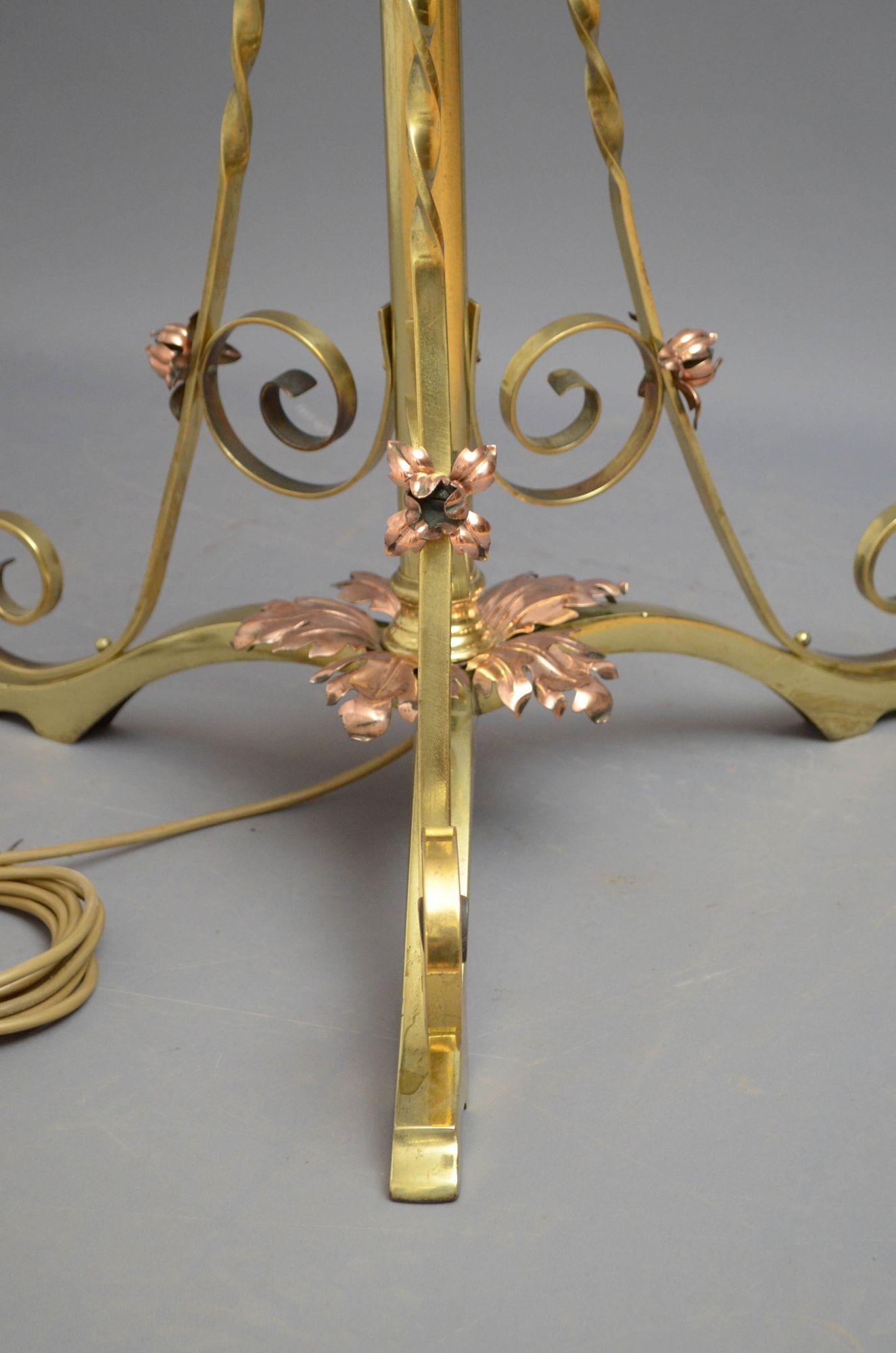 Brass Art Nouveau Height Adjustable Floor Lamp For Sale