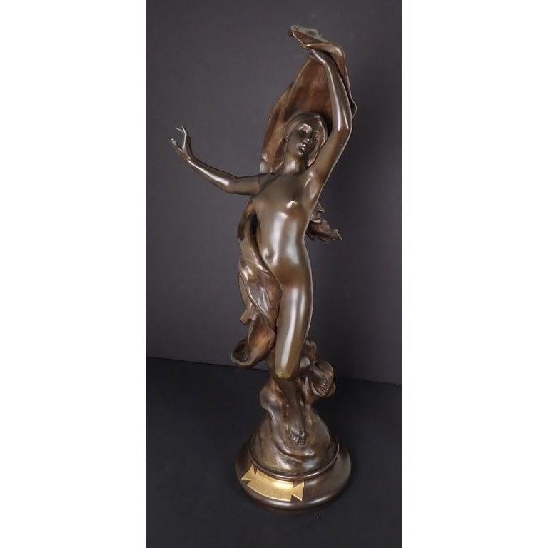 French Art Nouveau Bronze Sculpture of Draped Nude by Henri Godet  For Sale