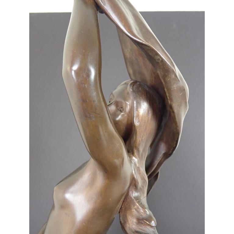 Art Nouveau Bronze Sculpture of Draped Nude by Henri Godet  In Good Condition For Sale In Norwood, NJ