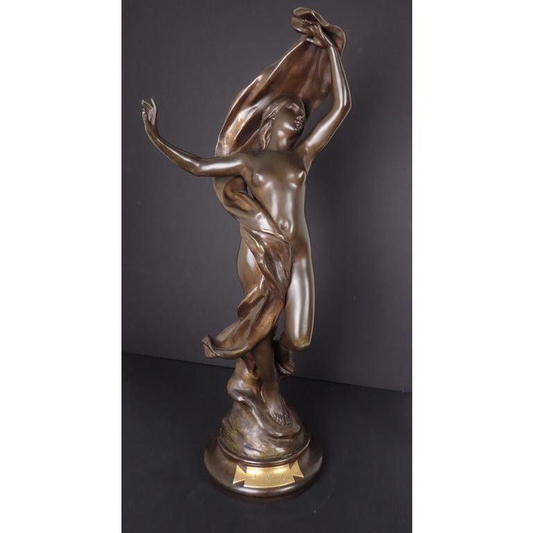 19th Century Art Nouveau Bronze Sculpture of Draped Nude by Henri Godet  For Sale