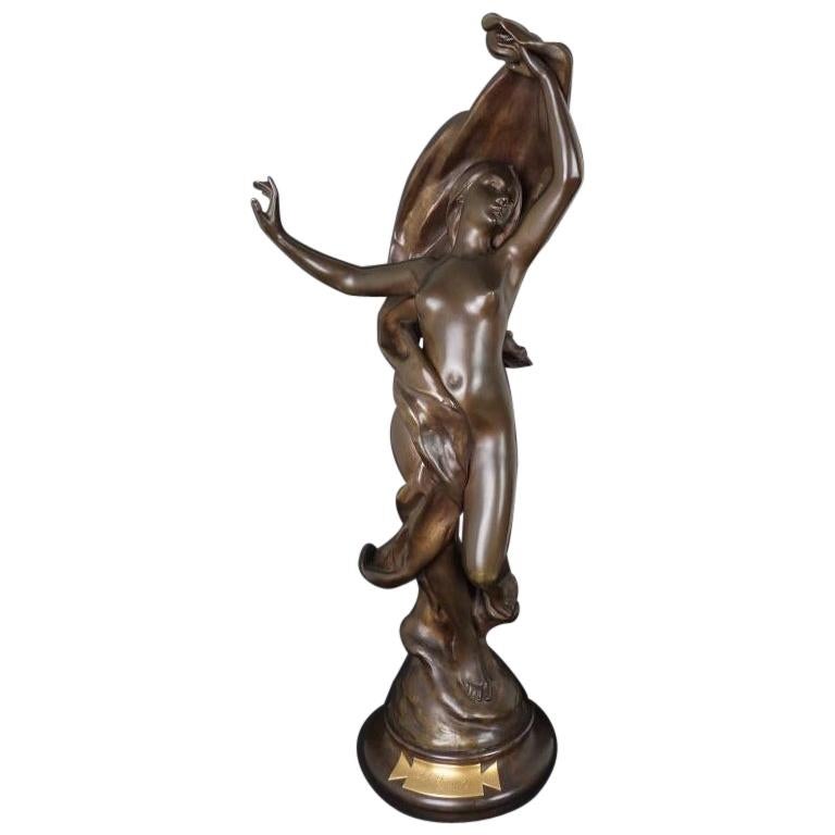 Art Nouveau Bronze Sculpture of Draped Nude by Henri Godet  For Sale