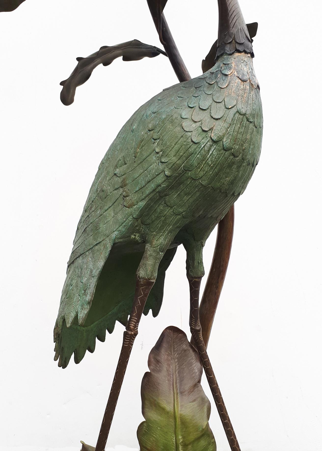 Art Nouveau Heron Bird and Leaves Floor Lamp, Early 20th Century In Good Condition In Baambrugge, NL