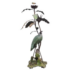 Art Nouveau Heron Bird and Leaves Floor Lamp, Early 20th Century