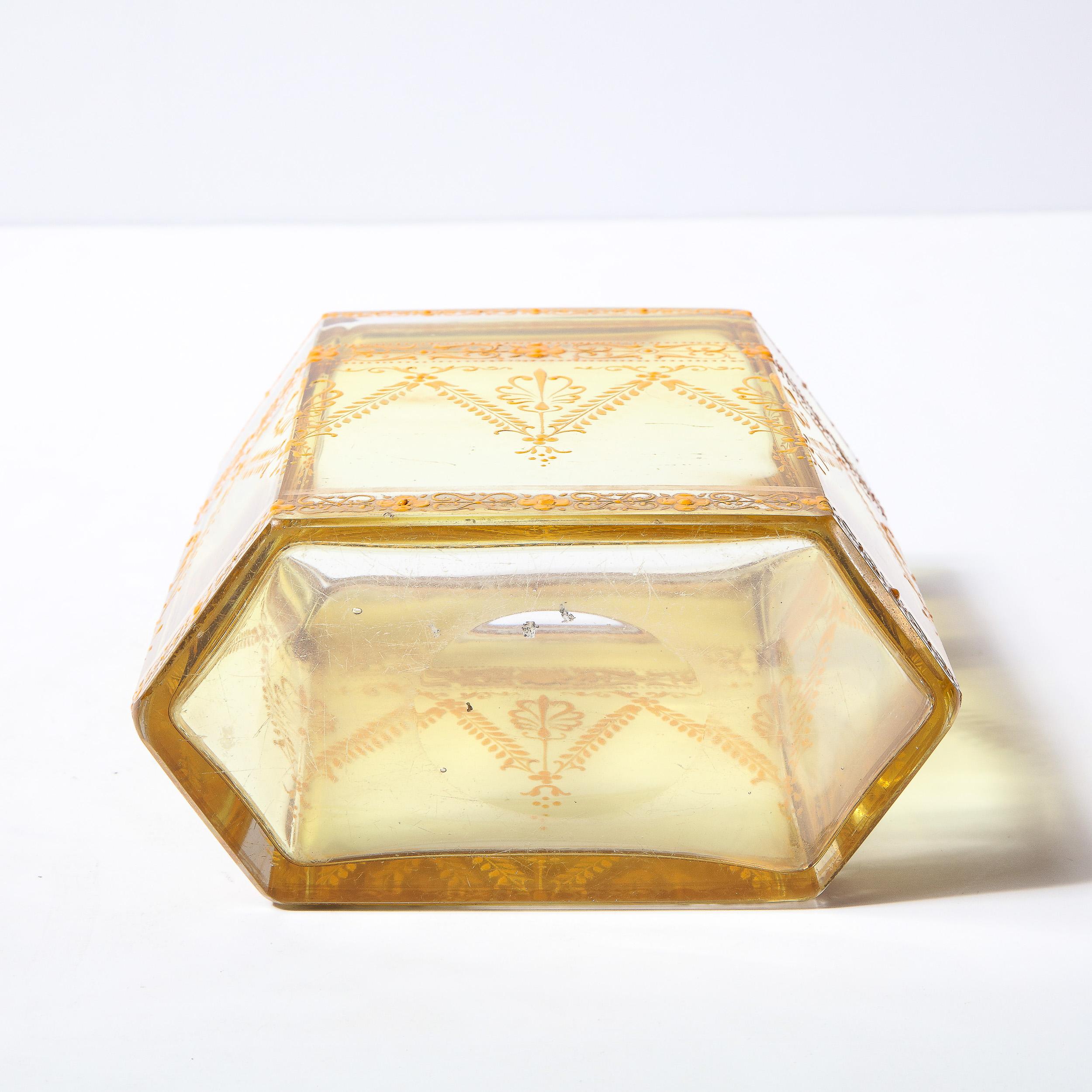 Art Nouveau Hexagonal Neoclassical Painted Amber Glass Signed Moser Vase 4