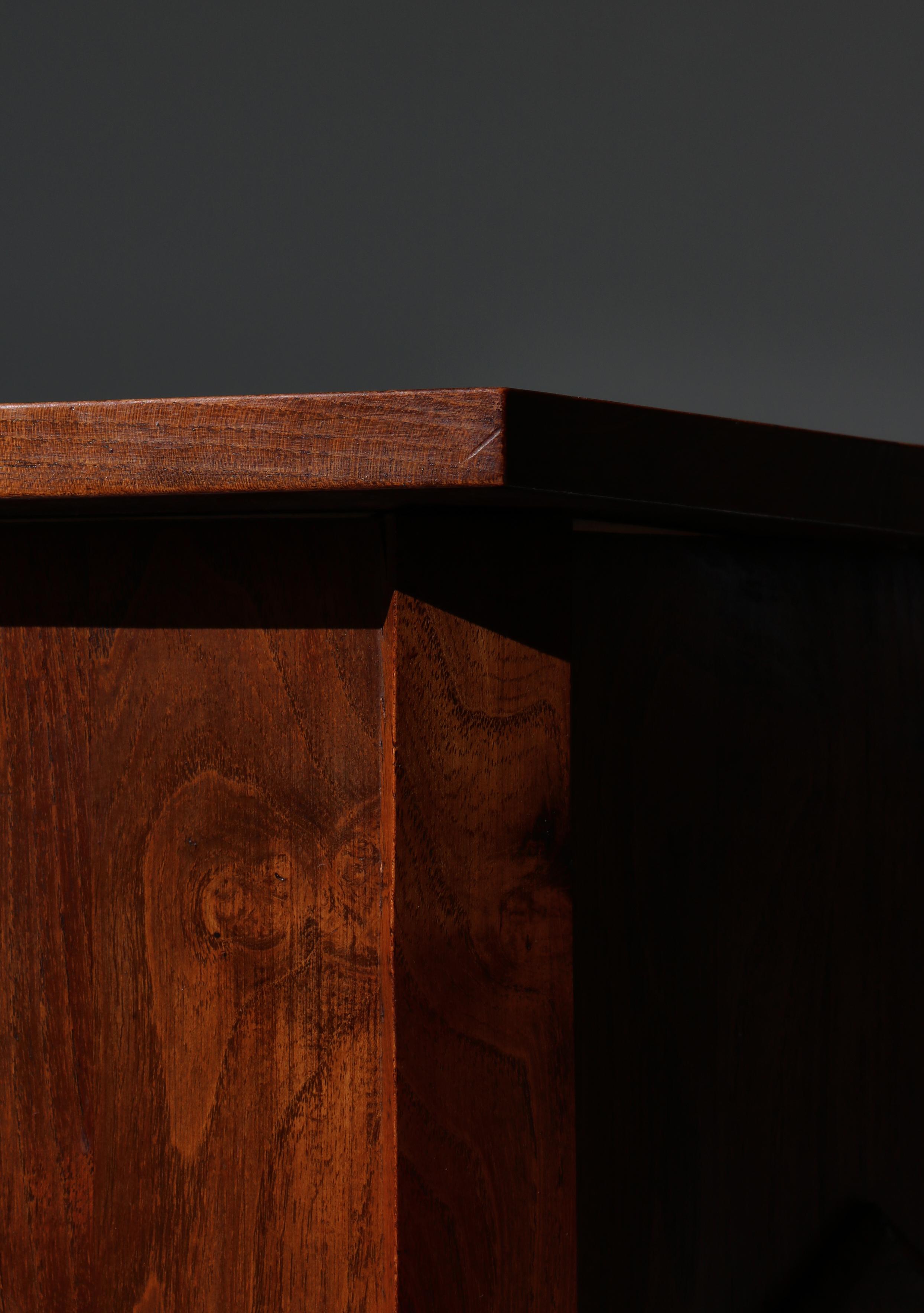 Art Nouveau Hexagonal Side Table by Danish Cabinetmaker, Carved Elm Tree, 1930s For Sale 4
