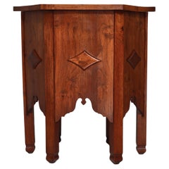 Vintage Art Nouveau Hexagonal Side Table by Danish Cabinetmaker, Carved Elm Tree, 1930s