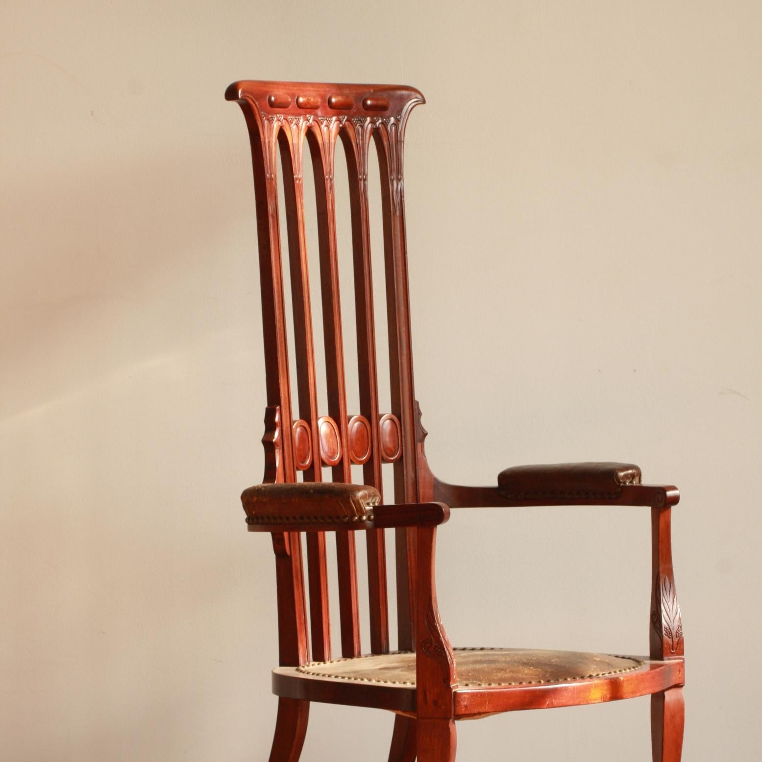 Art Nouveau High Backrest Original Condition J.S.Henry Chair, England, 1895 In Good Condition For Sale In BUDAPEST, HU
