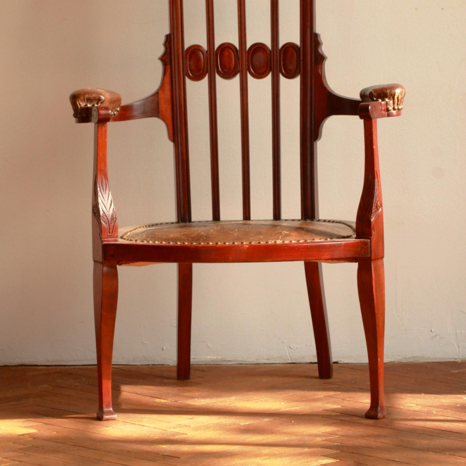 19th Century Art Nouveau High Backrest Original Condition J.S.Henry Chair, England, 1895 For Sale