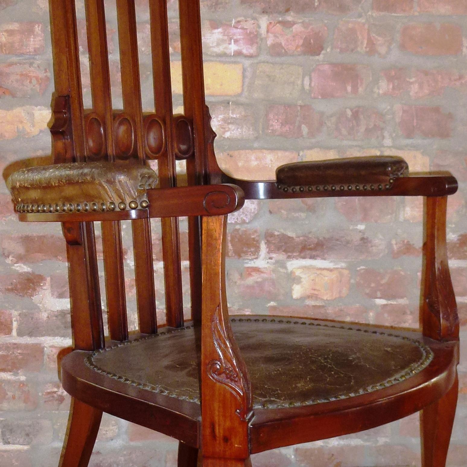 Leather Art Nouveau High Backrest Original Condition J.S.Henry Chair, England, 1895 For Sale