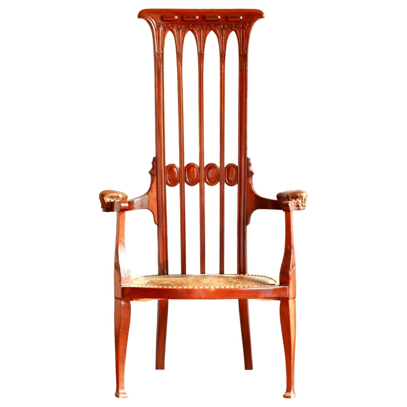 Art Nouveau High Backrest Original Condition J.S.Henry Chair, England, 1895 For Sale