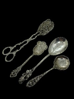 Art Nouveau Hildesheim Rose Silver Flatware Set, German, Cake Server Cream Spoon