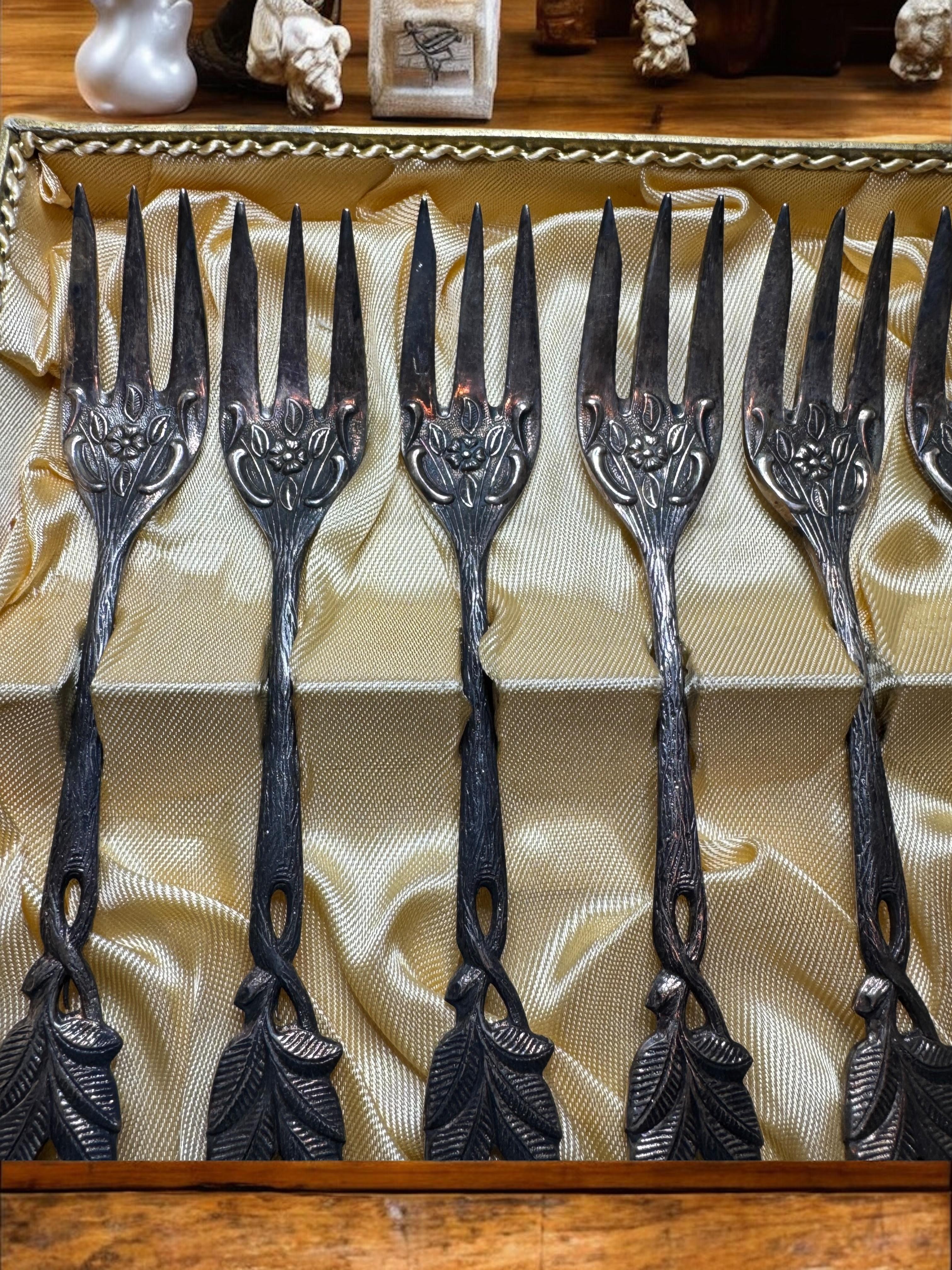 Art Nouveau Hildesheim Rose Silver Plate Cake Fork Flatware Set German, 6 Pieces en venta 11