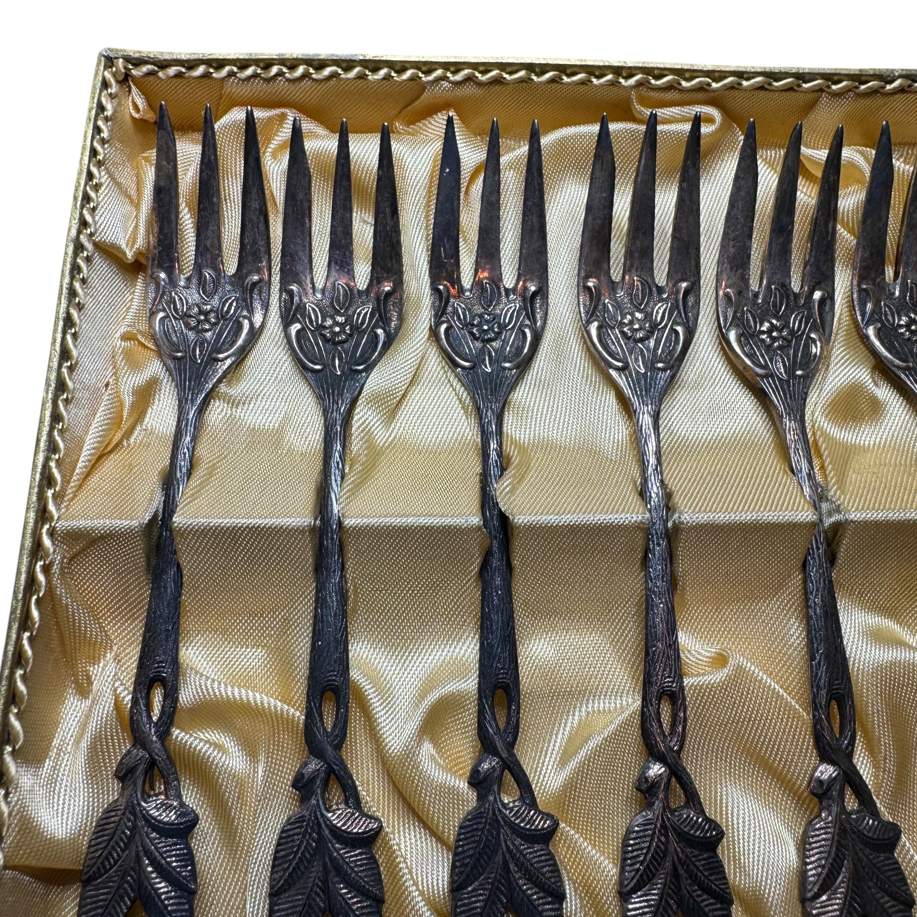Art Nouveau Hildesheim Rose Silver Plate Cake Fork Flatware Set German, 6 Pieces en venta 3