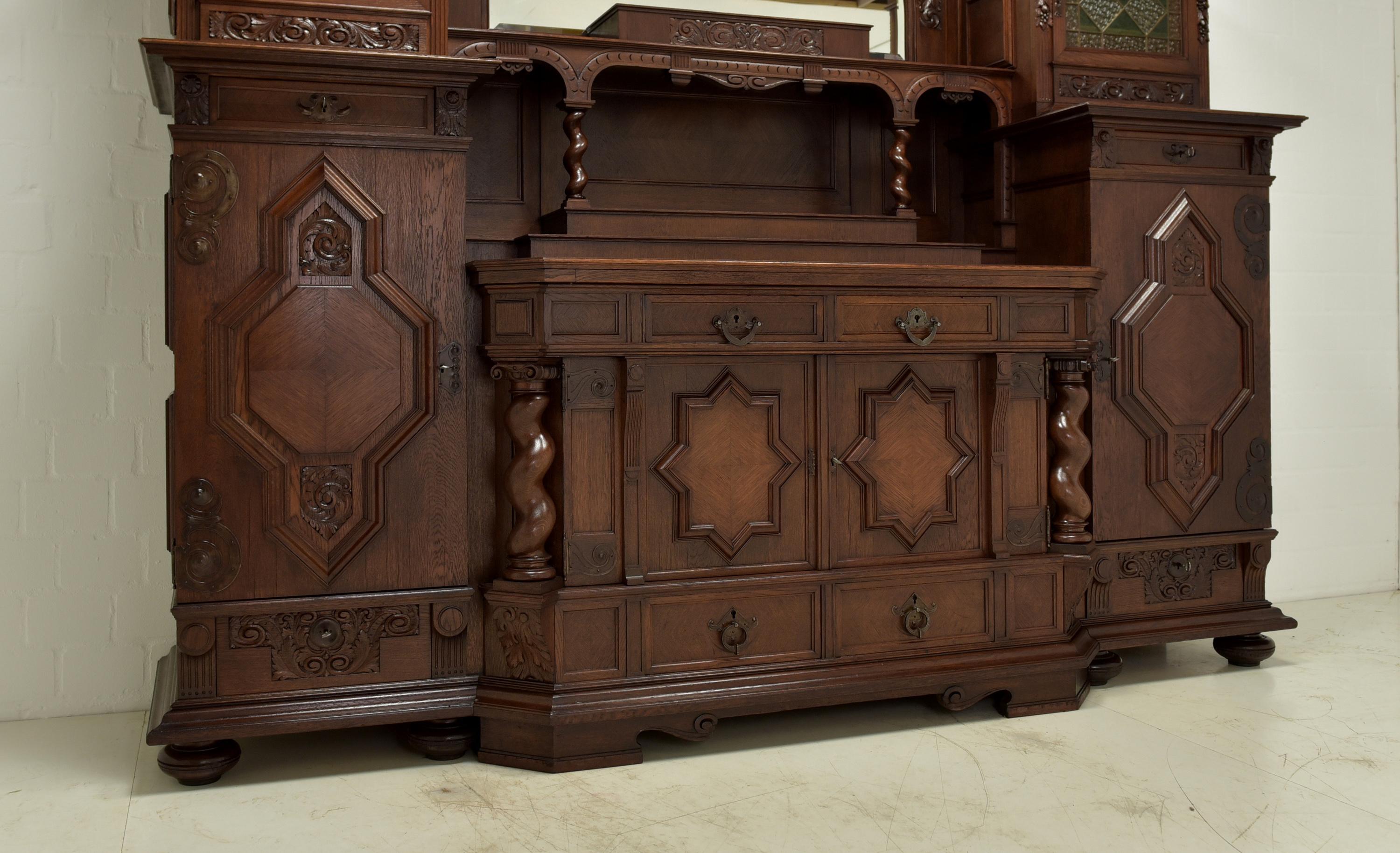 Art Nouveau Historicism XXL Buffet Cabinet / Sideboard in Oak, 1920 For Sale 3
