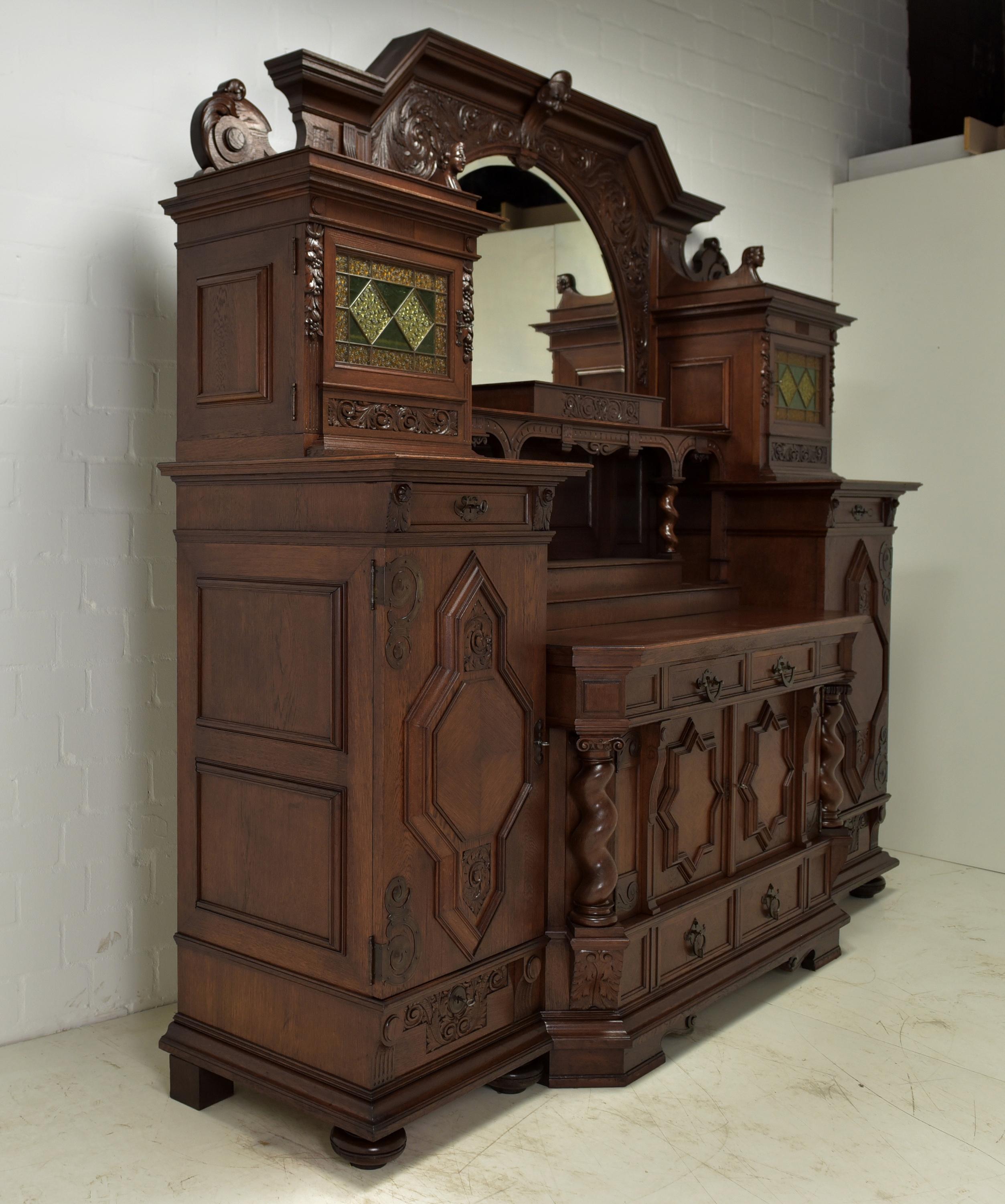 Art Nouveau Historicism XXL Buffet Cabinet / Sideboard in Oak, 1920 For Sale 4