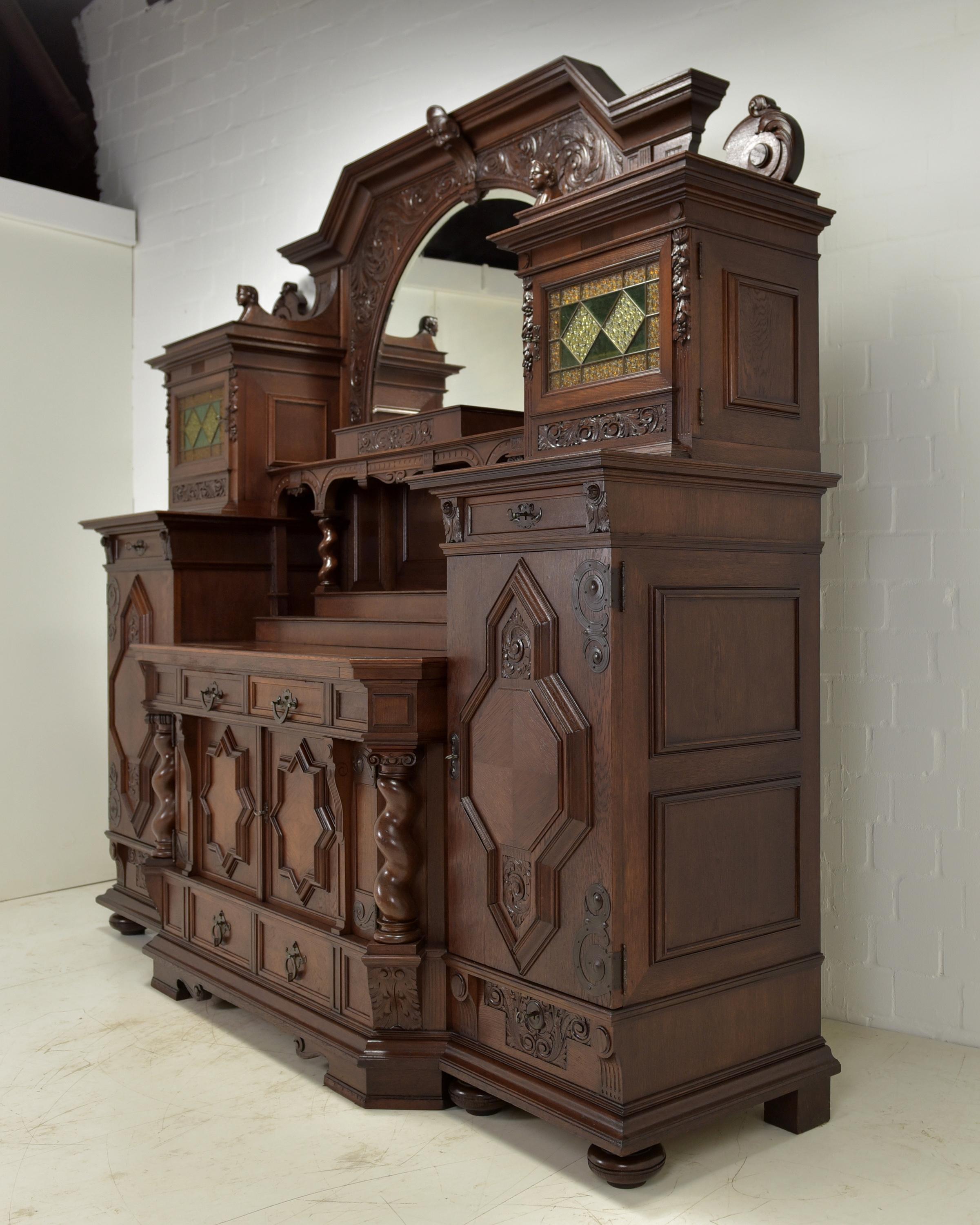 Art Nouveau Historicism XXL Buffet Cabinet / Sideboard in Oak, 1920 For Sale 5