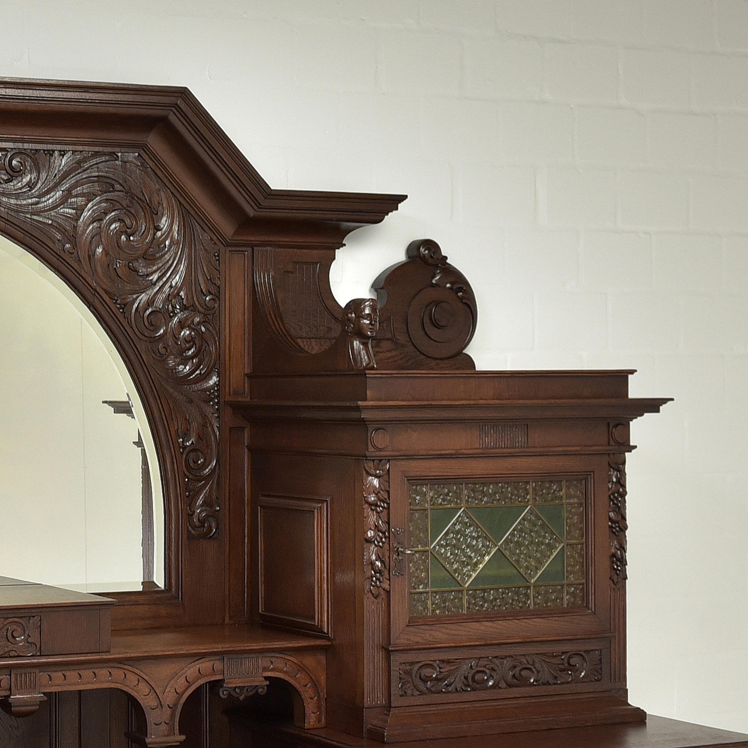 Art Nouveau Historicism XXL Buffet Cabinet / Sideboard in Oak, 1920 For Sale 1