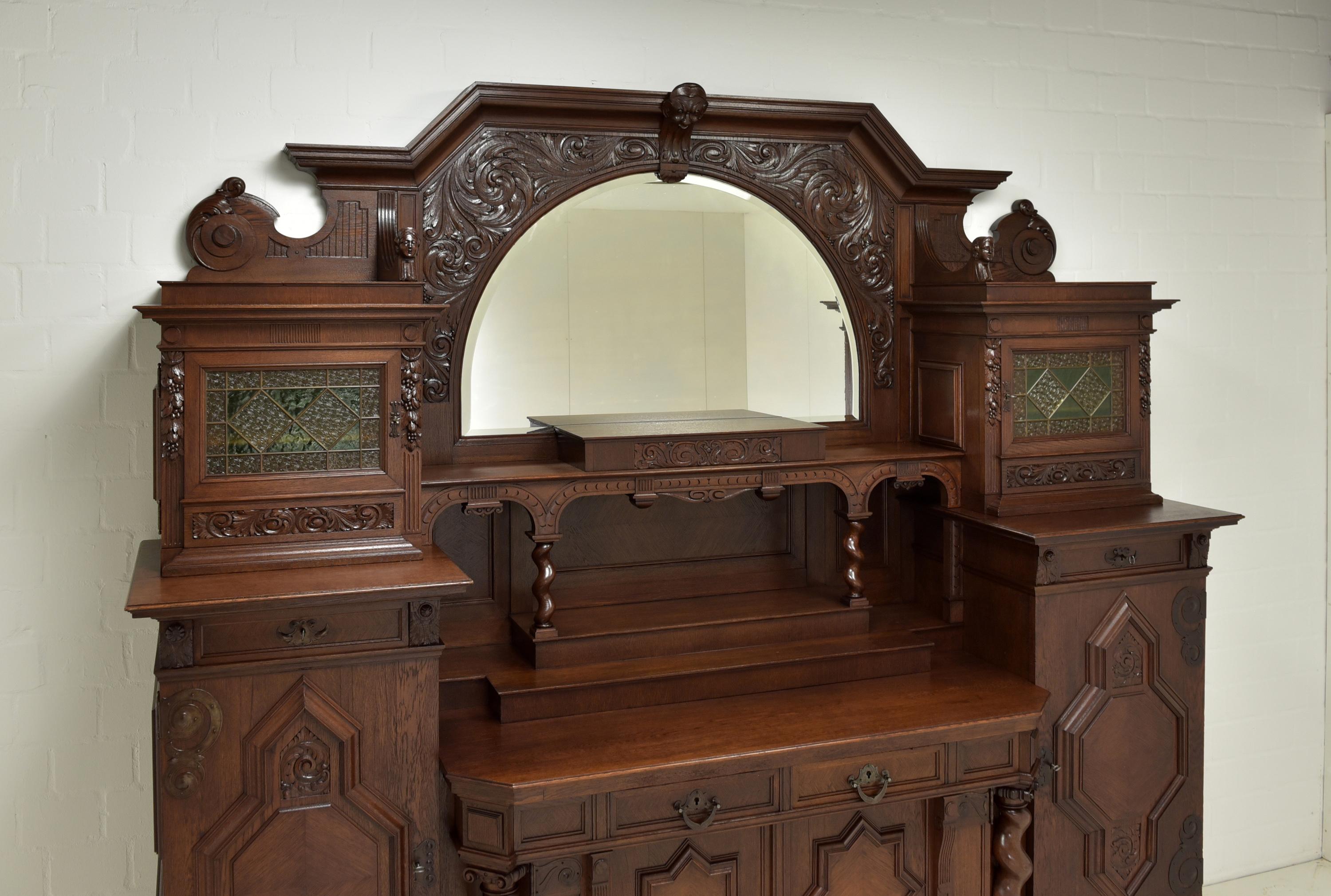 Art Nouveau Historicism XXL Buffet Cabinet / Sideboard in Oak, 1920 For Sale 2