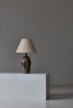 Art Nouveau "Hjort" Ceramics Table Lamp Hand Decorated Parrots, Denmark, 1930s