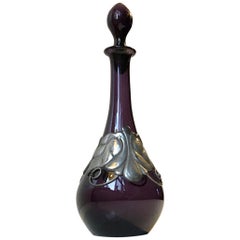 Art Nouveau Holmegaard Decanter in Purple Glass and Pewter, 1920s