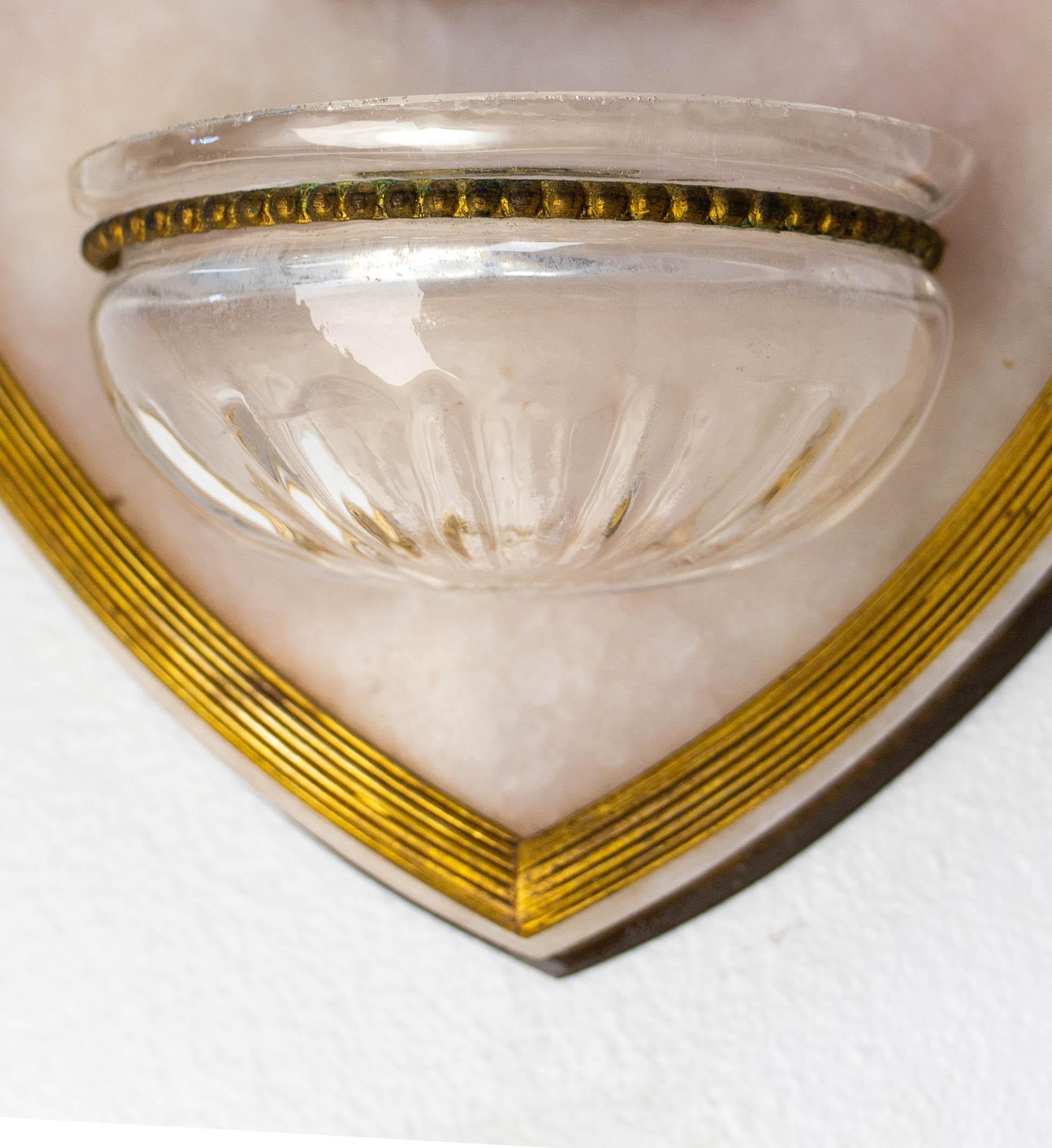 Art Nouveau Holy Water Font Virgin Mary Lily Stone Brass & Glass French For Sale 2