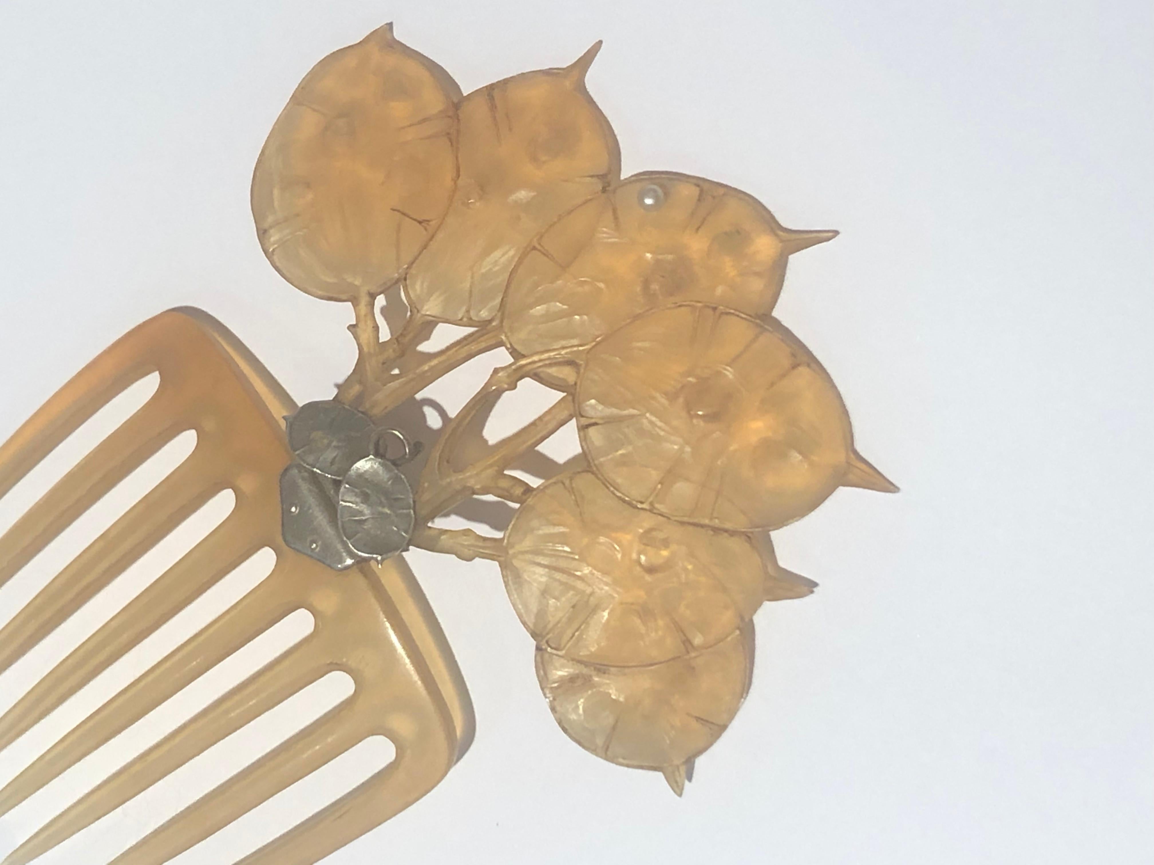 Art-Nouveau Horn & Pearl Hair Comb Monnaie du Pape Lucien Gaillard Peigne Corne 3