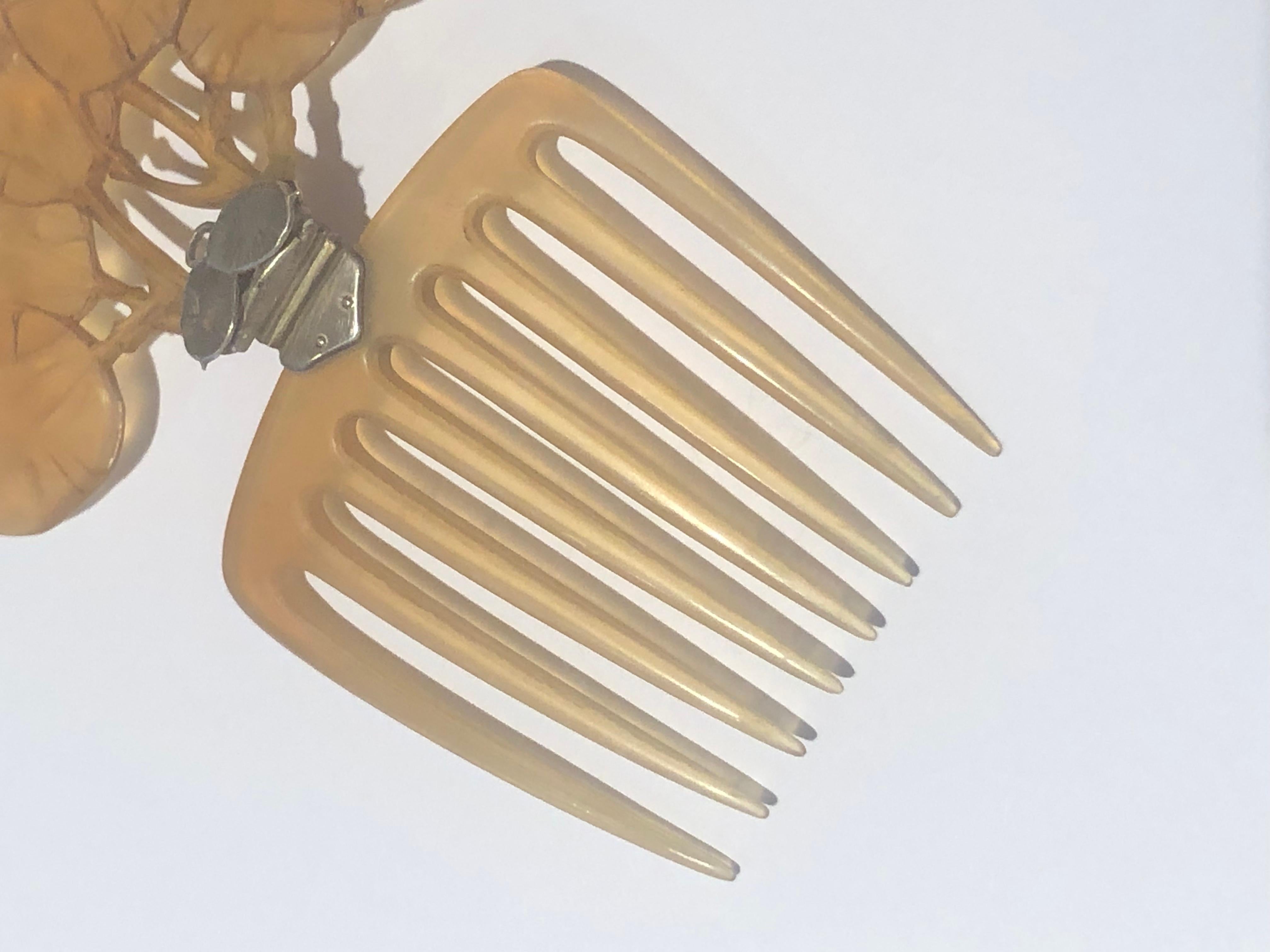Art-Nouveau Horn & Pearl Hair Comb Monnaie du Pape Lucien Gaillard Peigne Corne 4