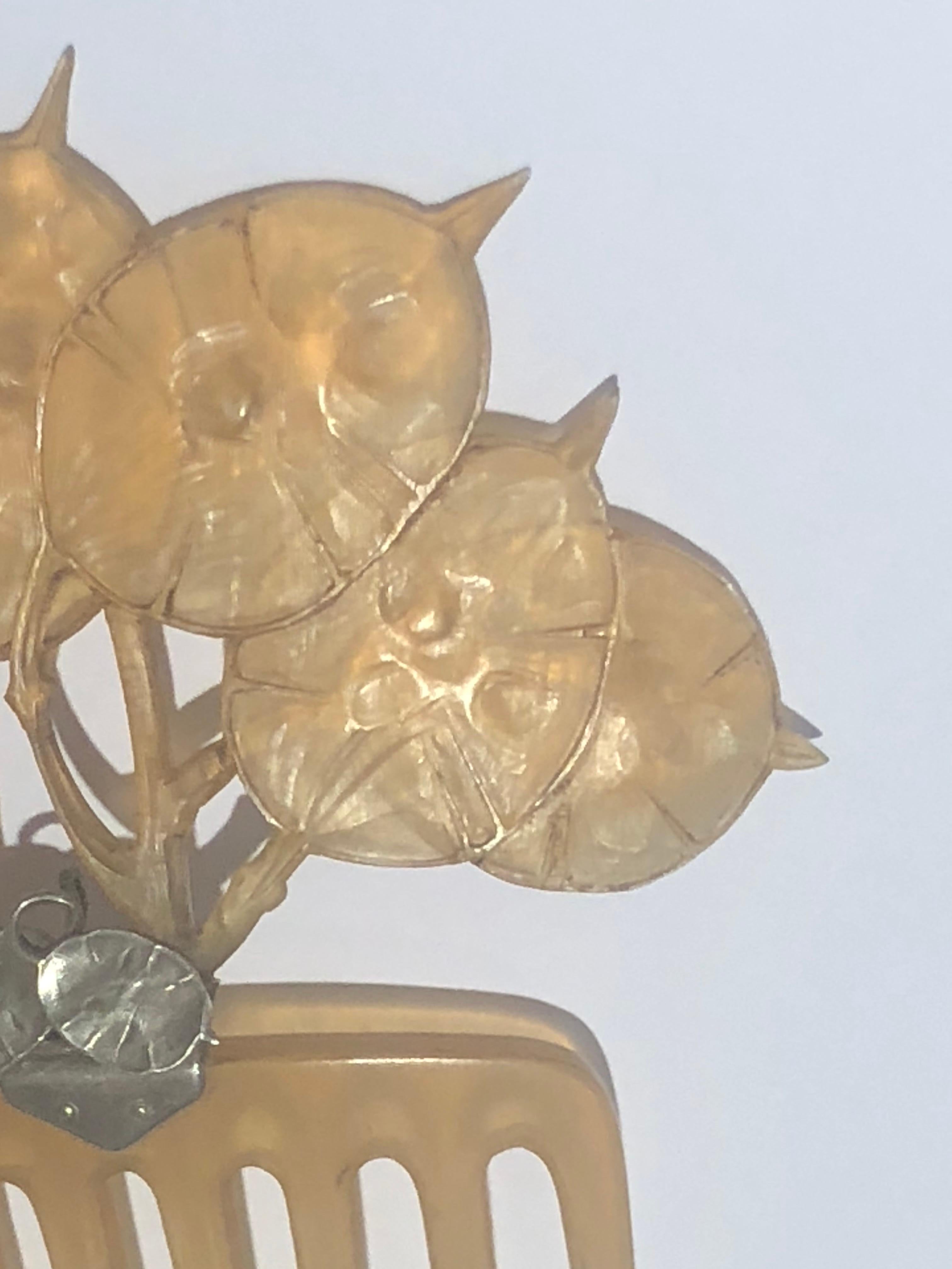 Art-Nouveau Horn & Pearl Hair Comb Monnaie du Pape Lucien Gaillard Peigne Corne 7