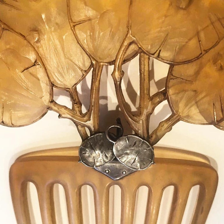 Art-Nouveau Horn & Pearl Hair Comb Monnaie du Pape Lucien Gaillard Peigne Corne 2