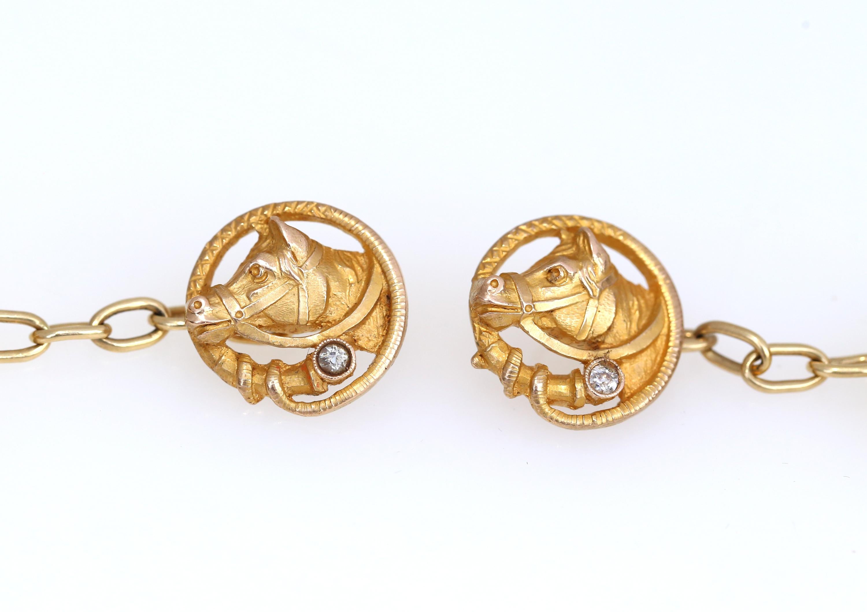 Gemelli a forma di cavallo in stile Art Nouveau con diamante in oro giallo 18 K., 1910 in vendita 4