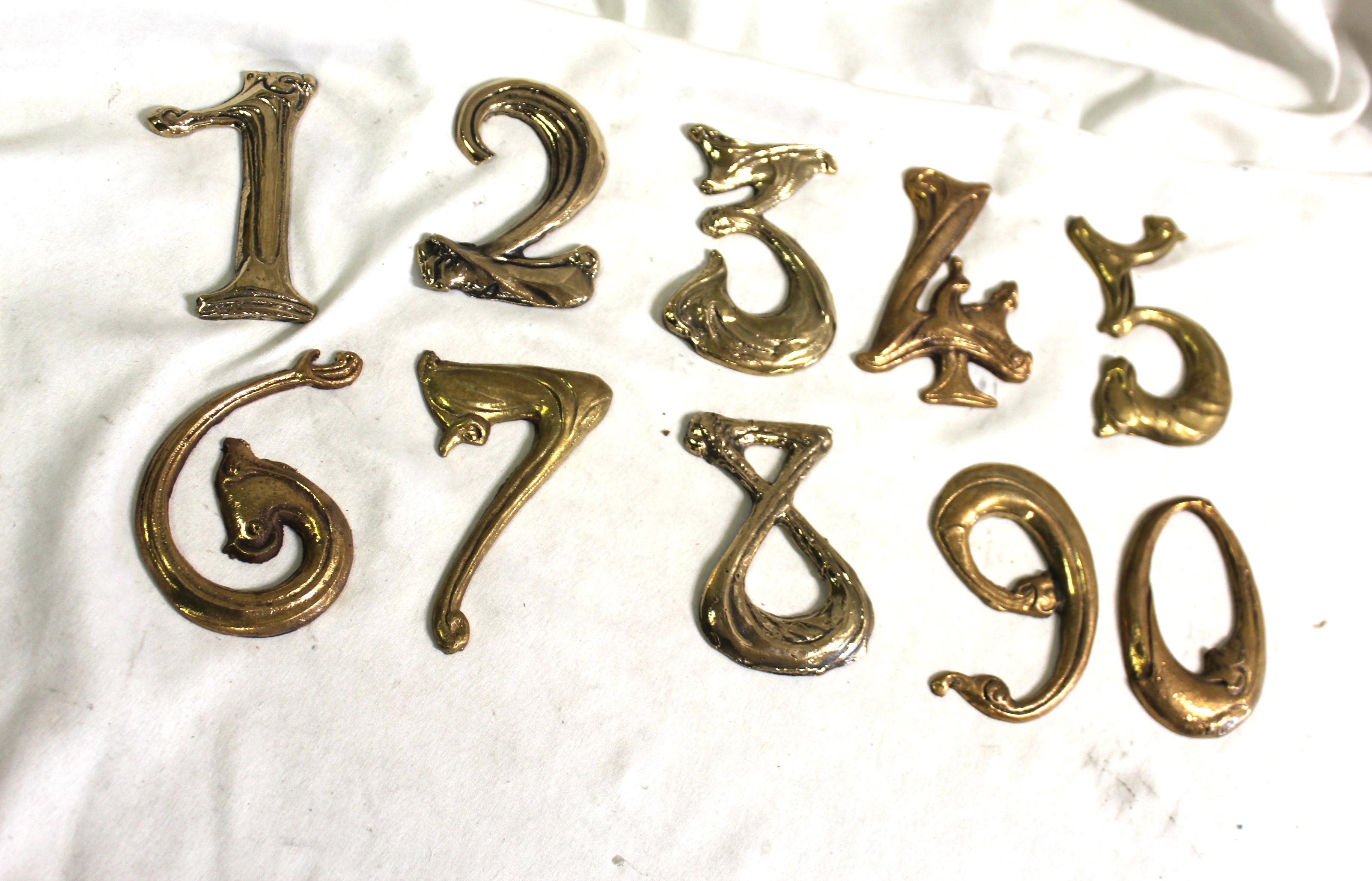 Art Nouveau House Numbers Bronze Made after Hector Guimard Designs 1