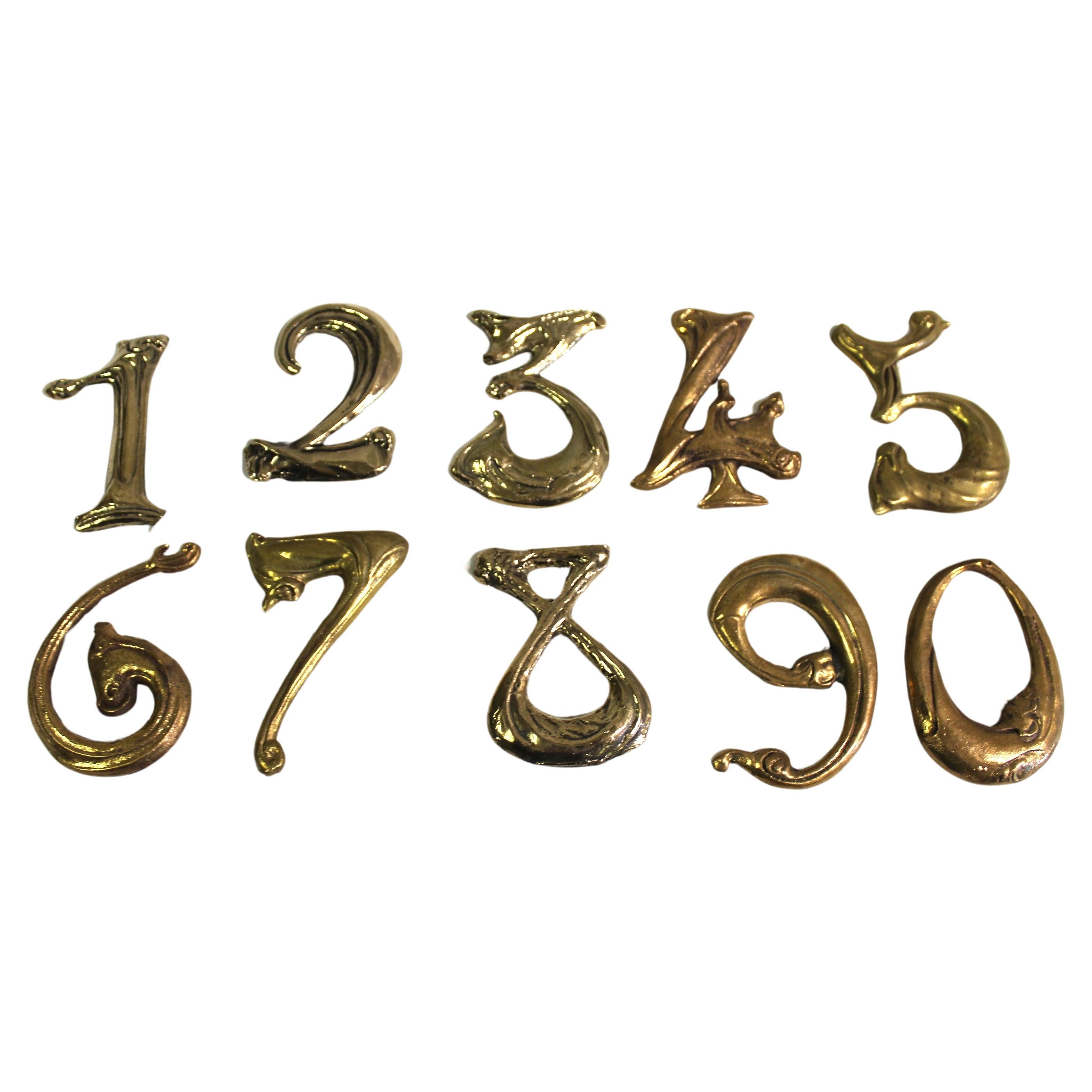 Art Nouveau House Numbers Bronze Made after Hector Guimard Designs For Sale