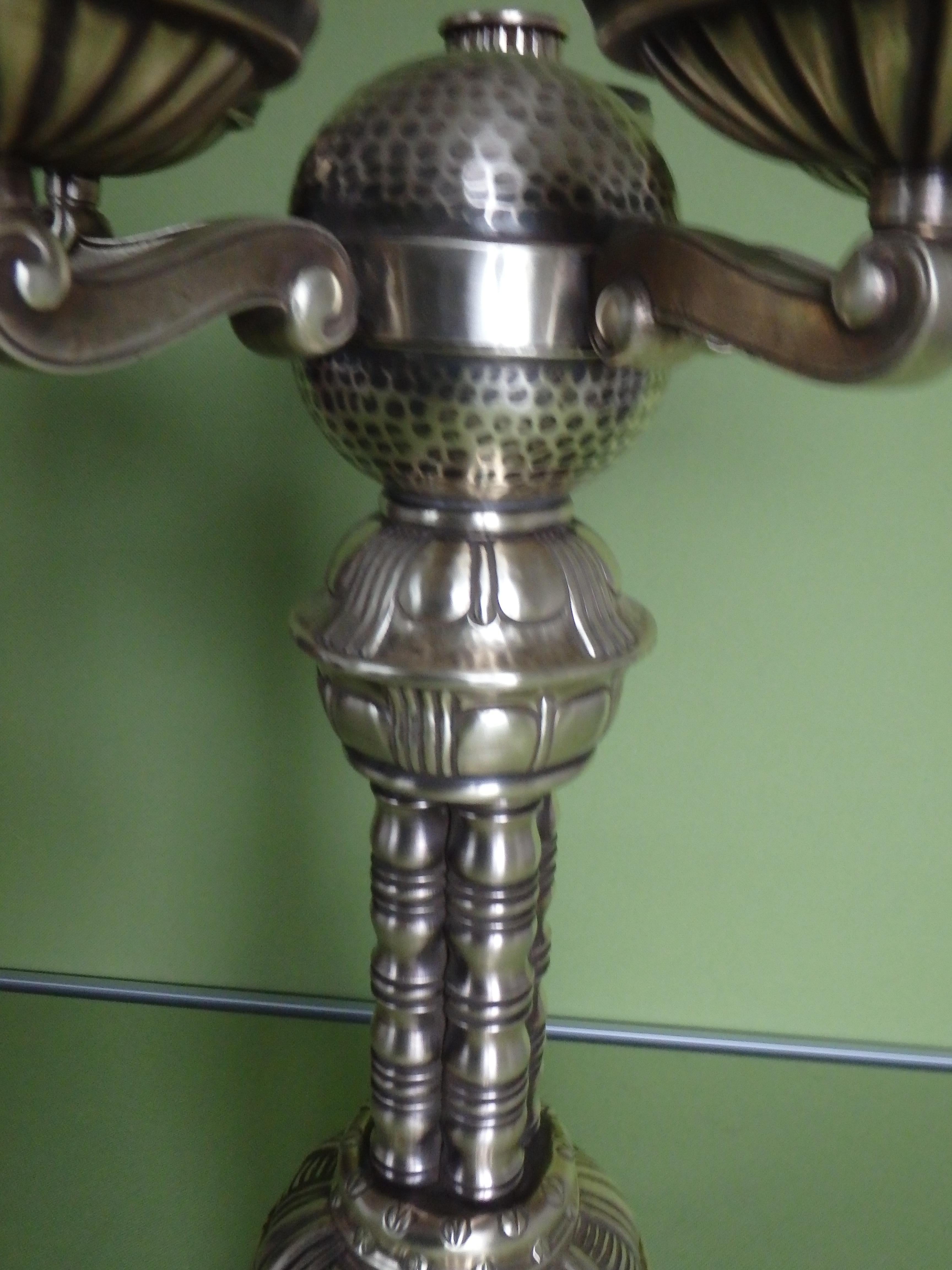Art Nouveau huge candle holder brass 5 arms  For Sale 8
