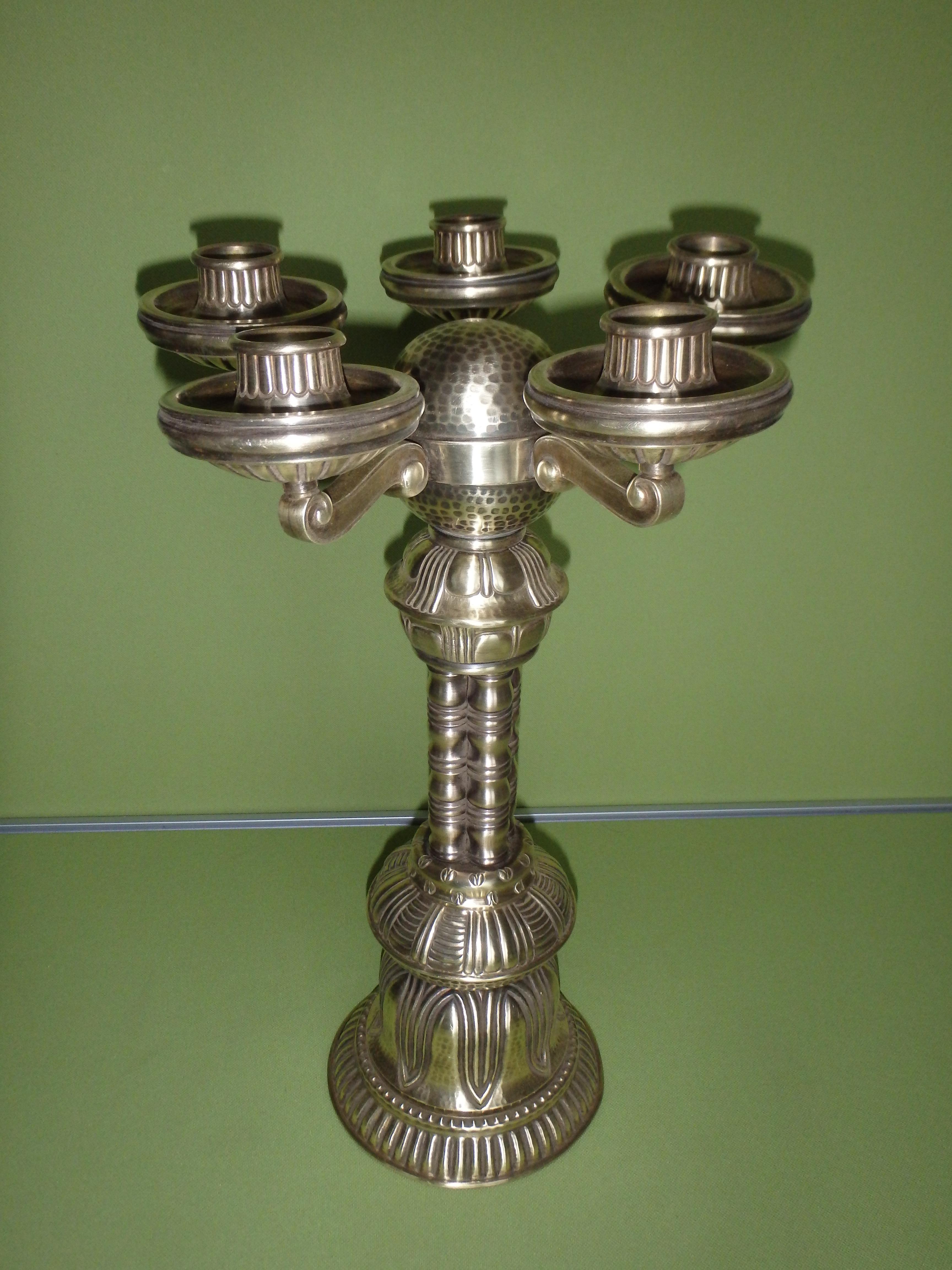 Art Nouveau huge brass candle holder brass 5 arms with beautiful typical Art Nouveau design 