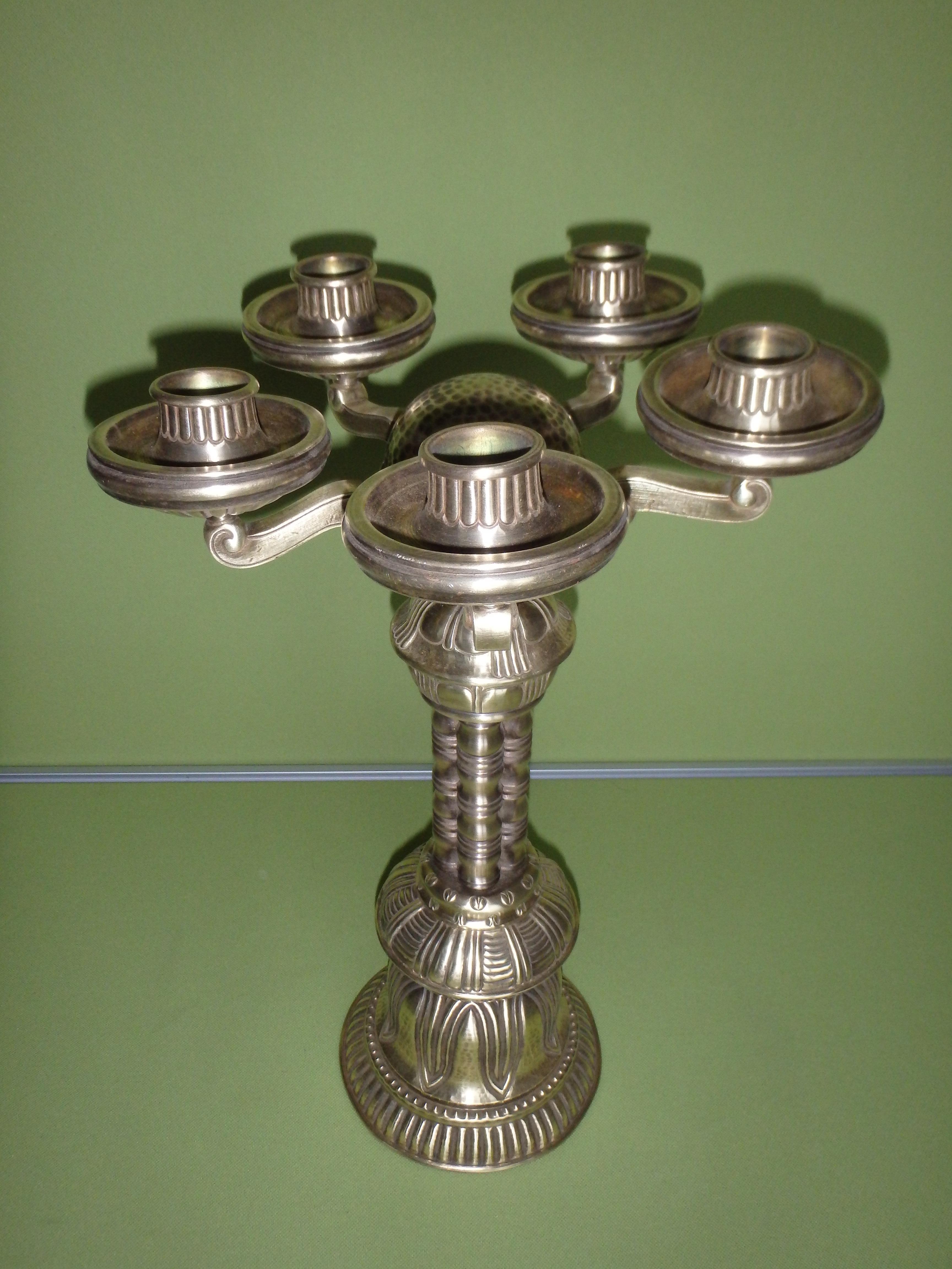 Austrian Art Nouveau huge candle holder brass 5 arms  For Sale