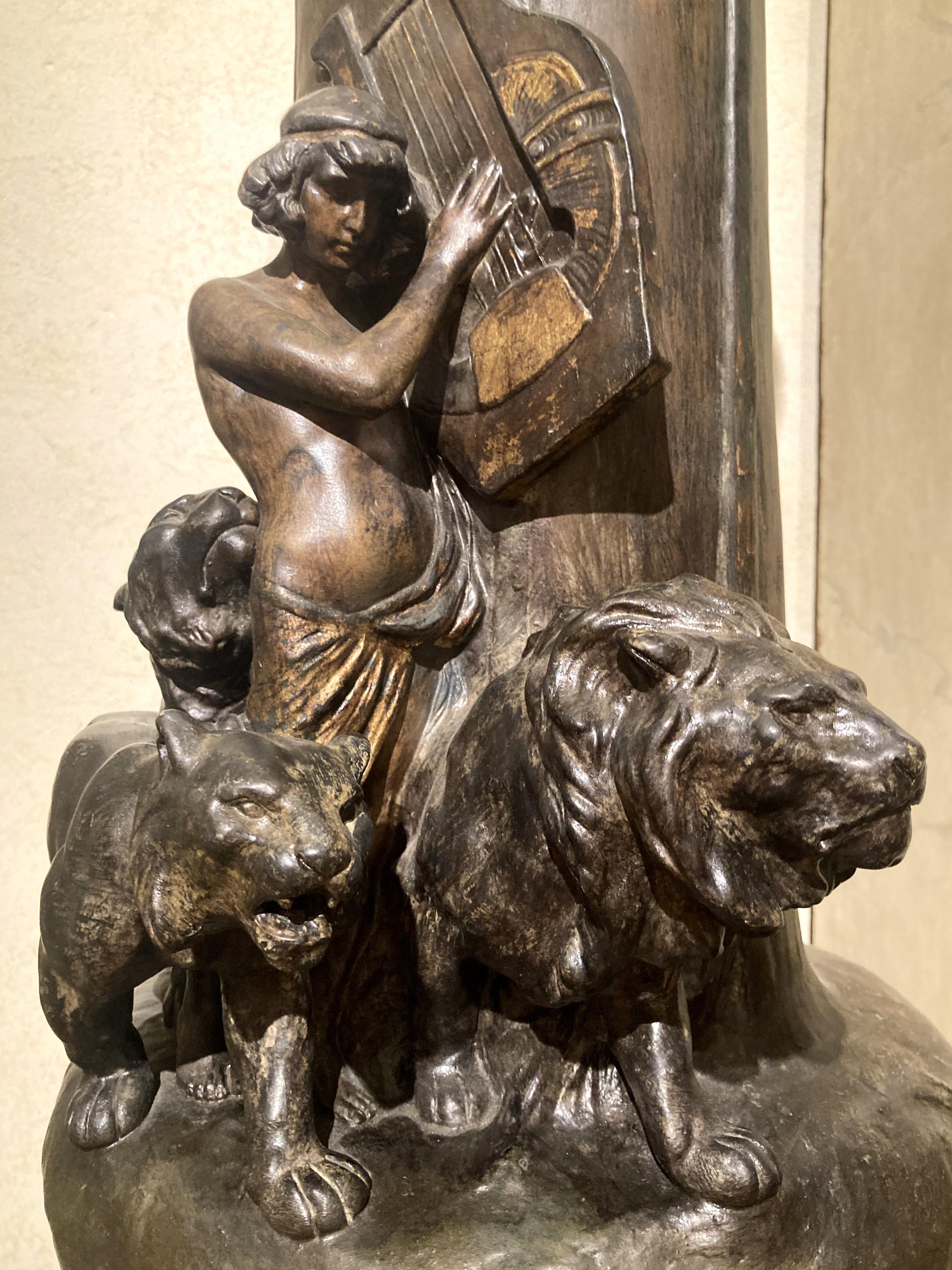 Art Nouveau Huge Vienna Hand Painted Terracotta Vase Orpheus with Lions For Sale 7