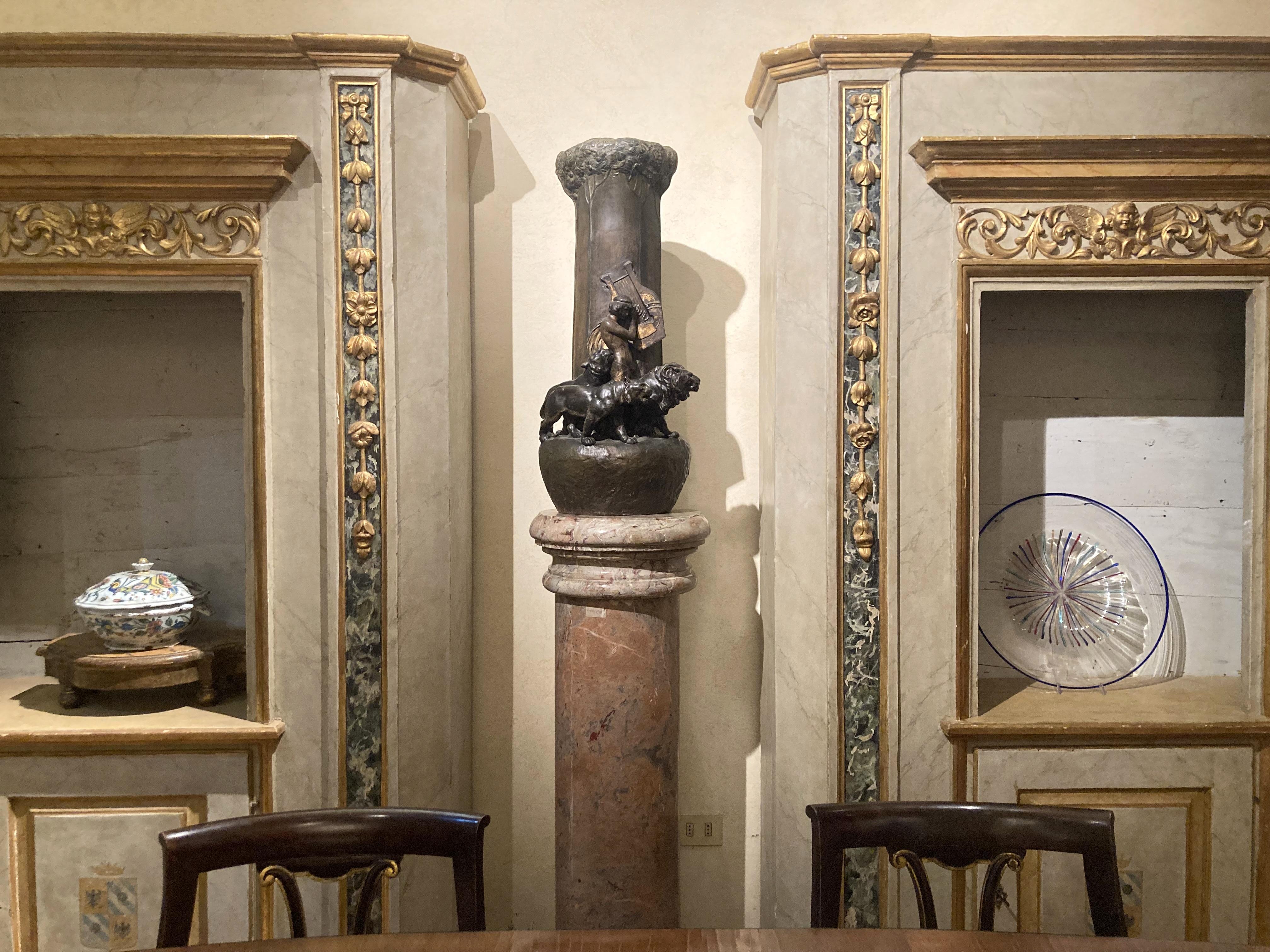 Art Nouveau Huge Vienna Hand Painted Terracotta Vase Orpheus with Lions For Sale 3