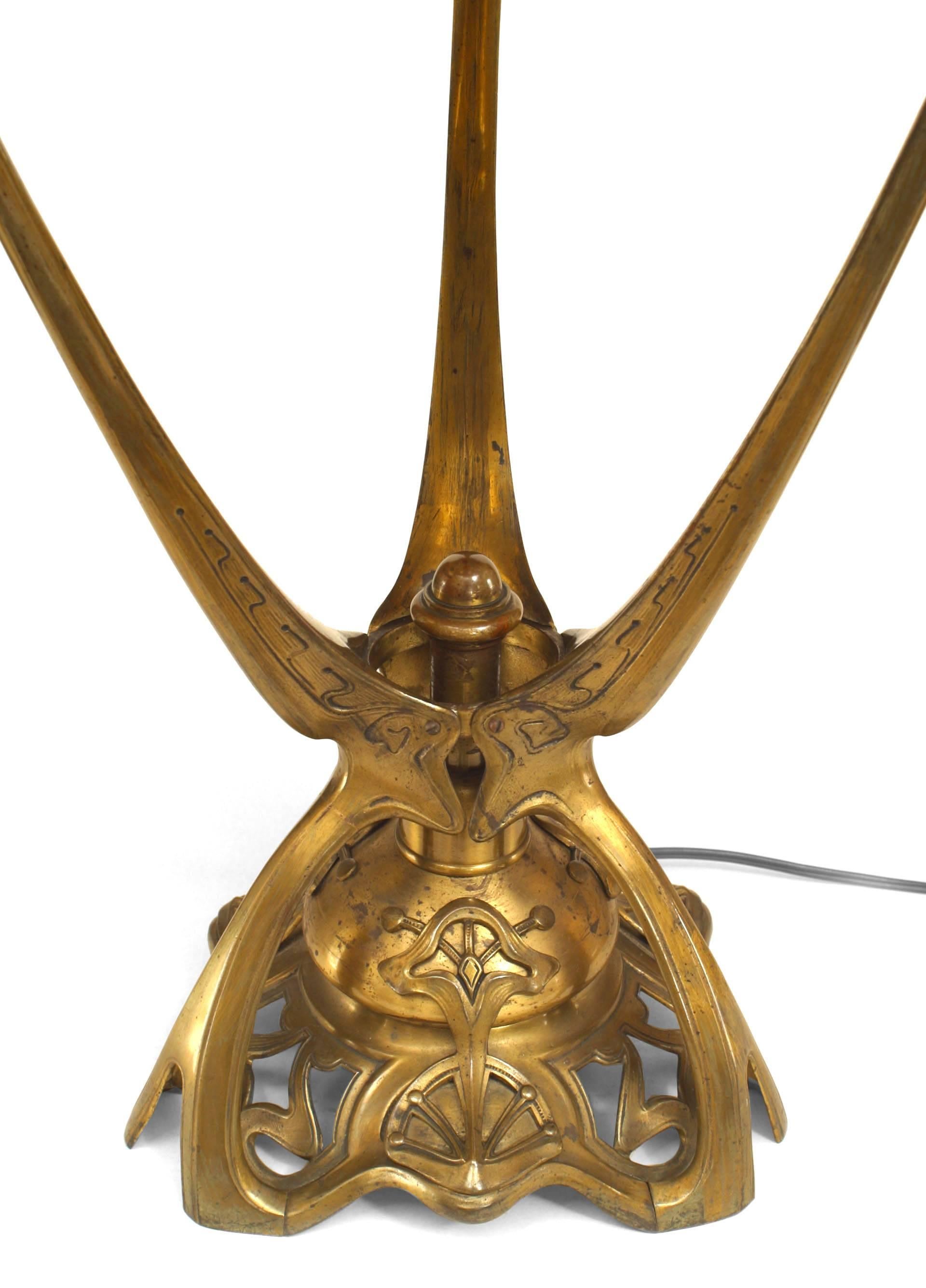 Art Nouveau Hungarian Jeweled Brass Table Lamp For Sale 1