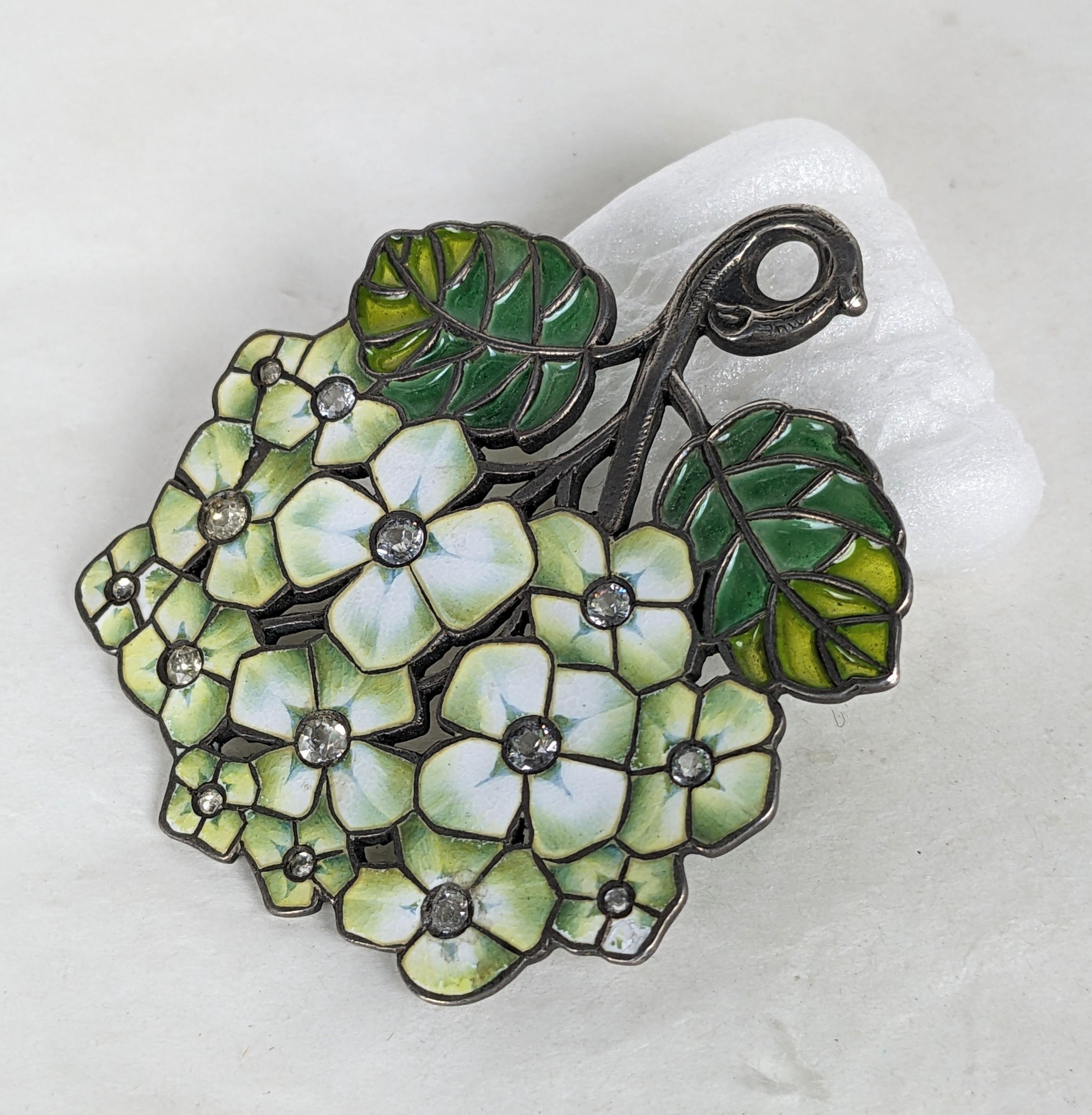 Art Nouveau Hydrangea Plique a Jour Pendant In Good Condition For Sale In New York, NY