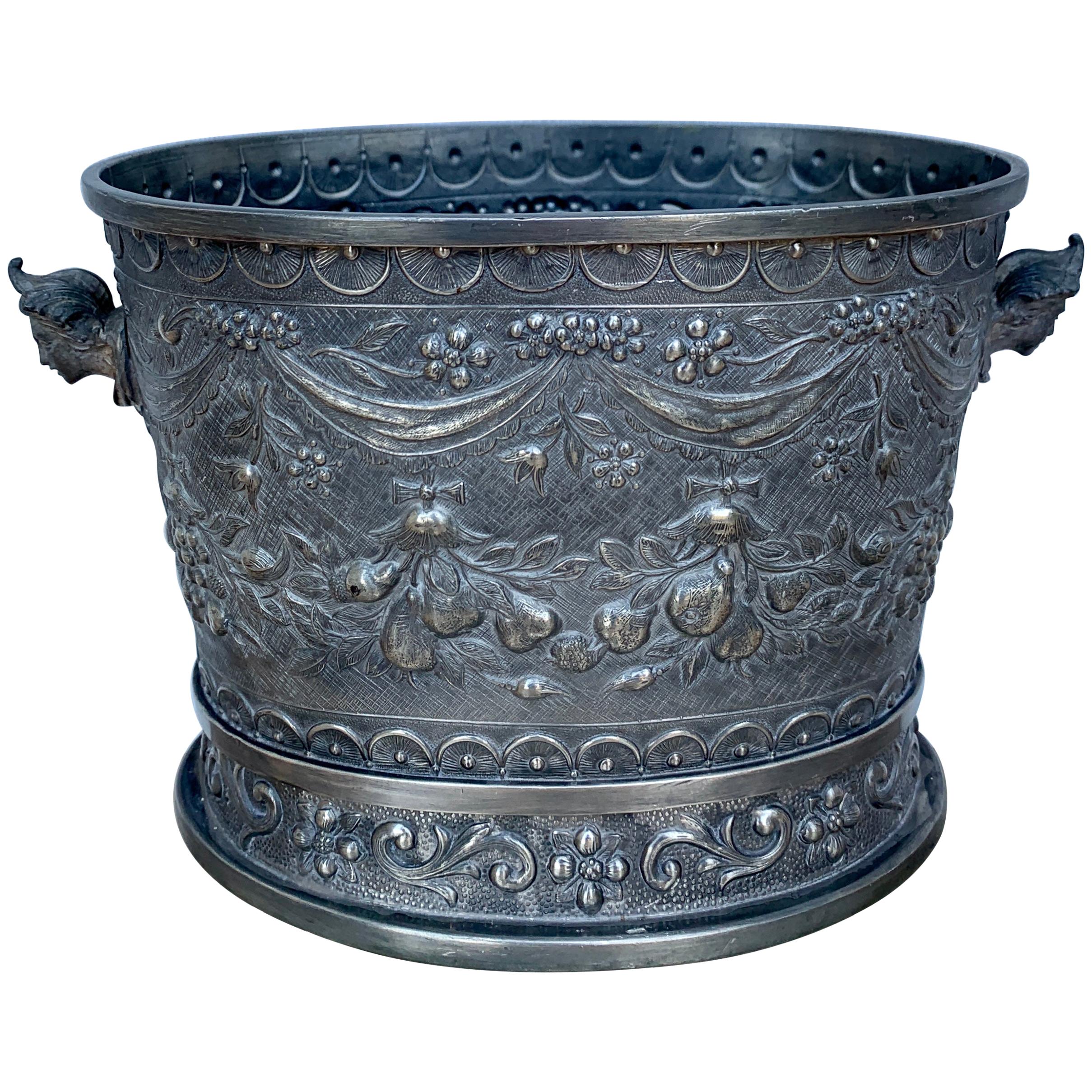 Art Nouveau Ice Bucket in Peltro, Rich Decoration, 19th Century, Italy