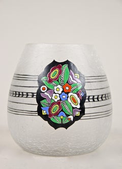 Art Nouveau Ice Glass Vase Attributed to Emanuel J. Mergold, Austria, circa 1915