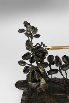 Art Nouveau Ink Stationary stand Forged Iron Roses Signed Verlinden Belgium