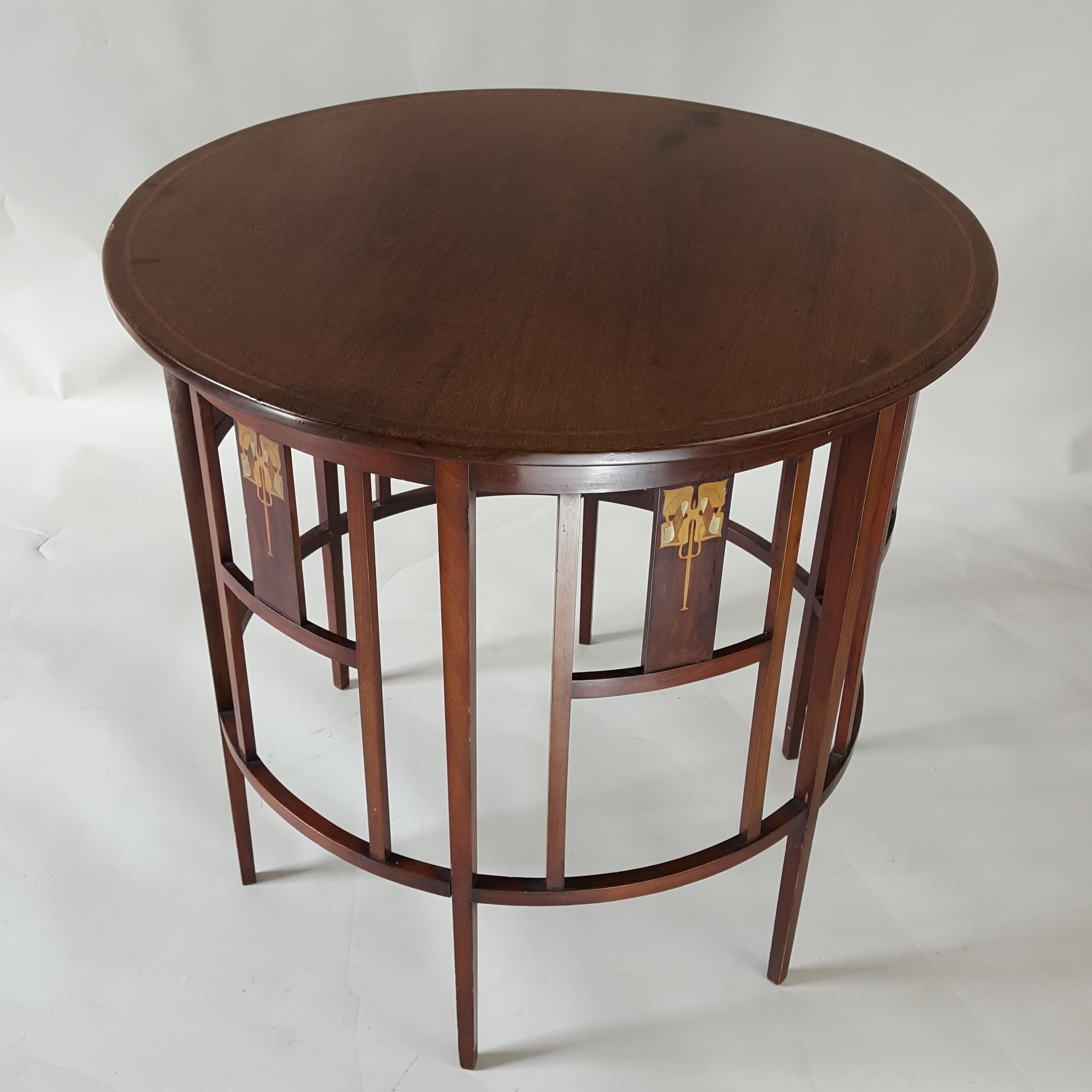 Hand-Crafted Art Nouveau inlaid mahogany centre table  attributed to J S Henry For Sale