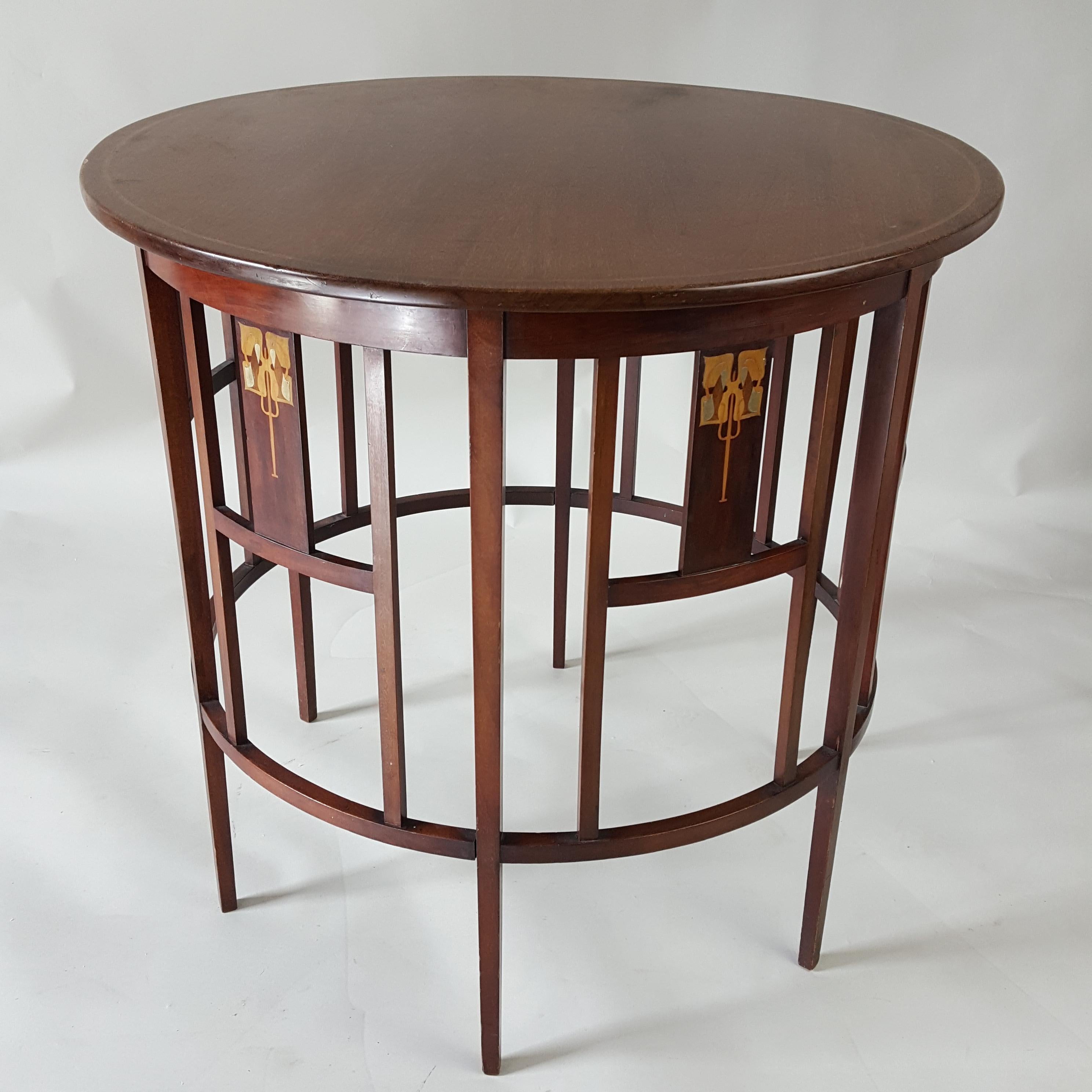Early 20th Century Art Nouveau inlaid mahogany centre table  attributed to J S Henry For Sale