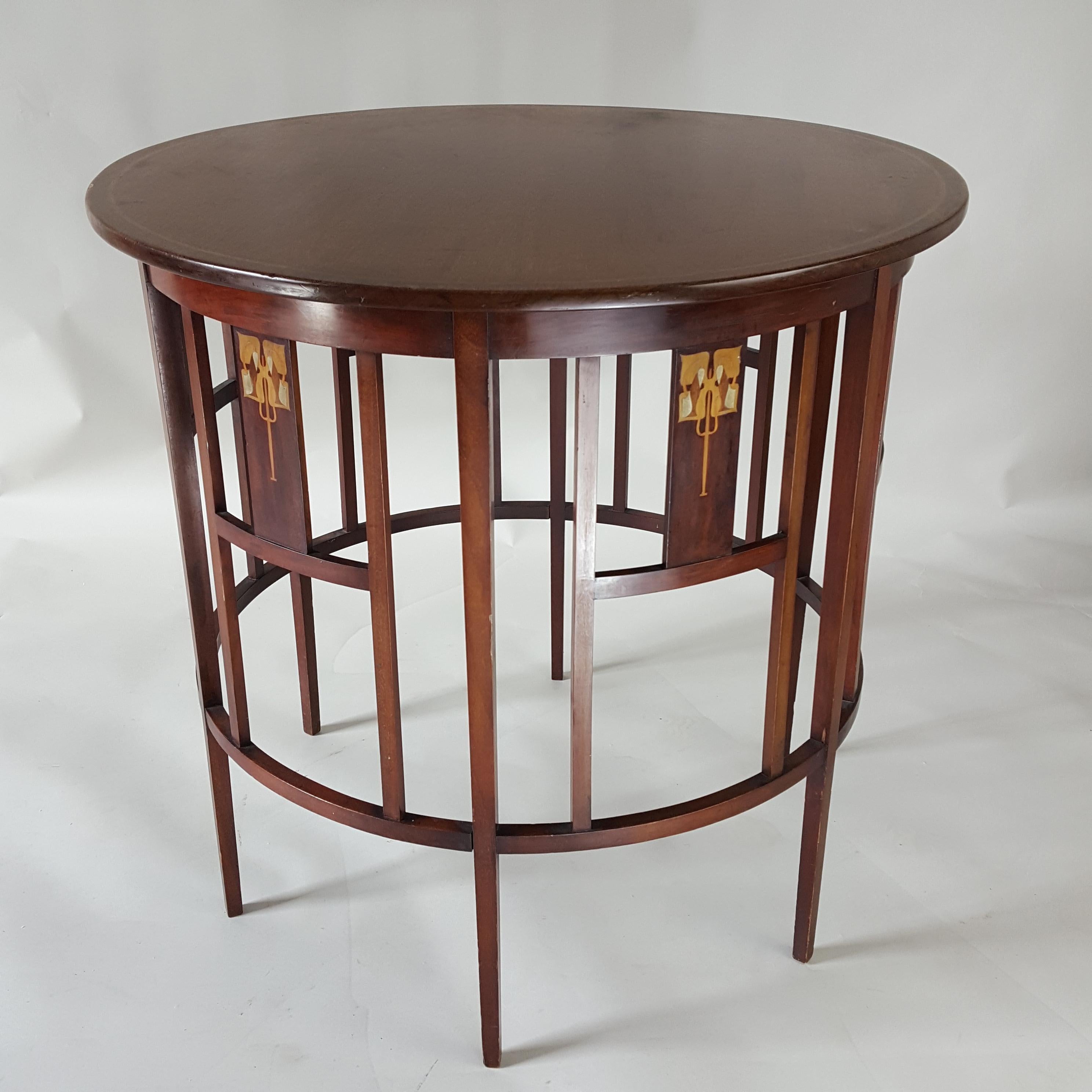 Mahogany Art Nouveau inlaid mahogany centre table  attributed to J S Henry For Sale