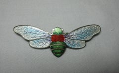 Jugendstil Insekt Motte Zikade Brosche Pin schillernde Guilloche-Emaille Sterling