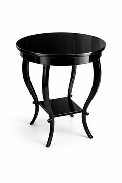 Art Nouveau Inspired Black Lacquer Side Table, High-Gloss, 20th Century